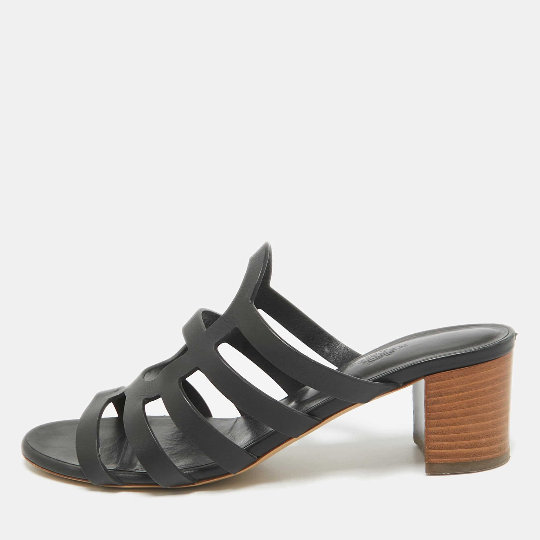 

Hermes Black Leather Celena Slide Sandals Size