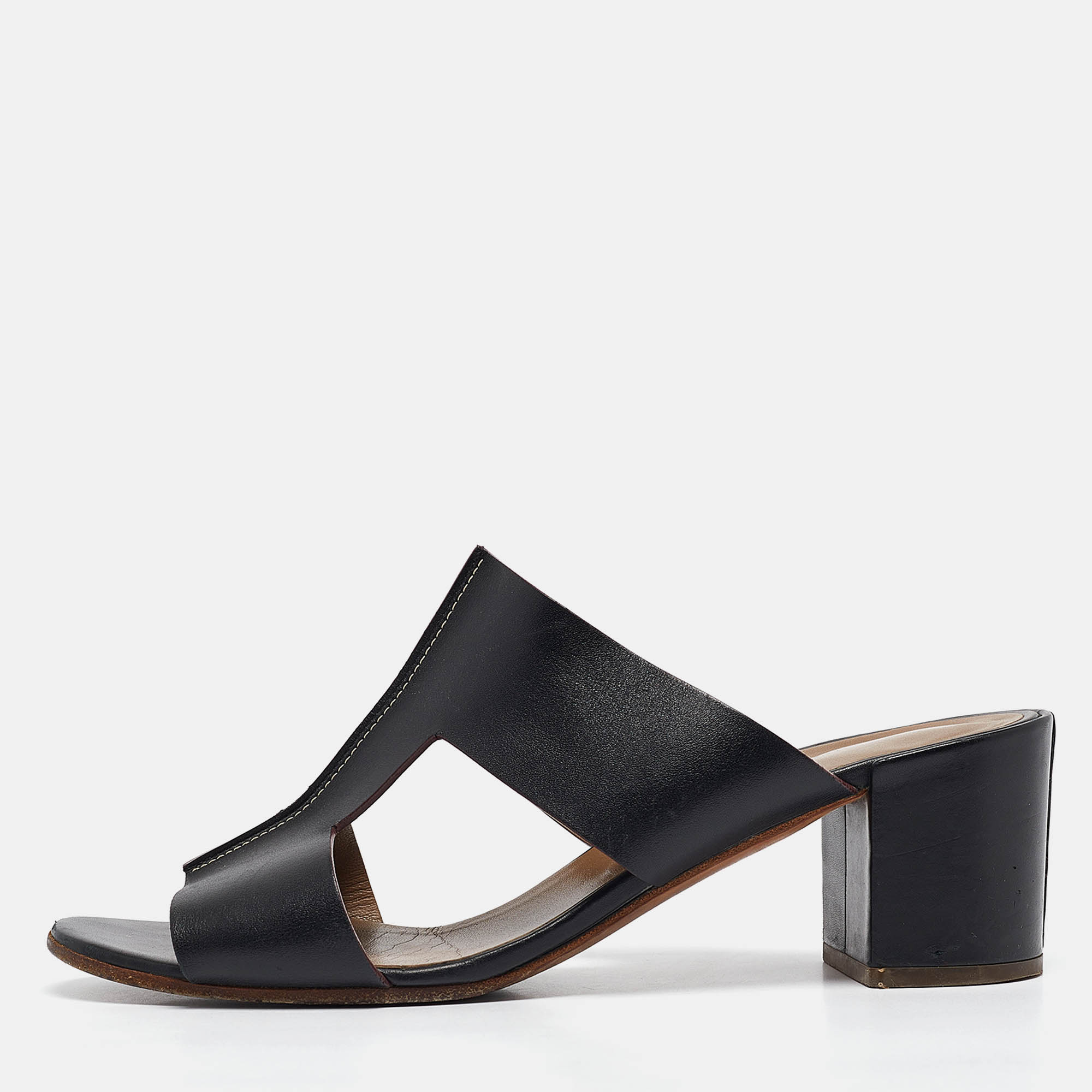 

Hermes Black Leather Ostia Slide Sandals Size