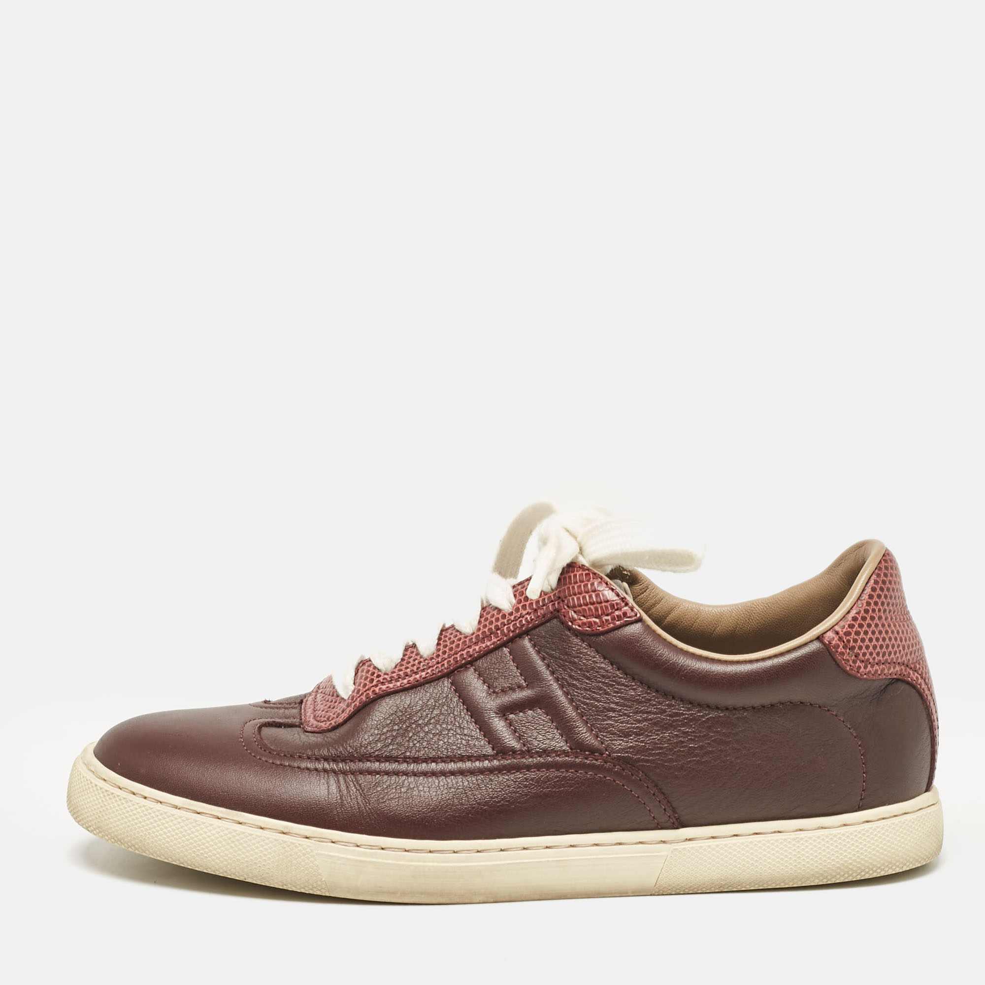 

Hermes Burgundy Leather Quicker Lace Up Sneakers Size