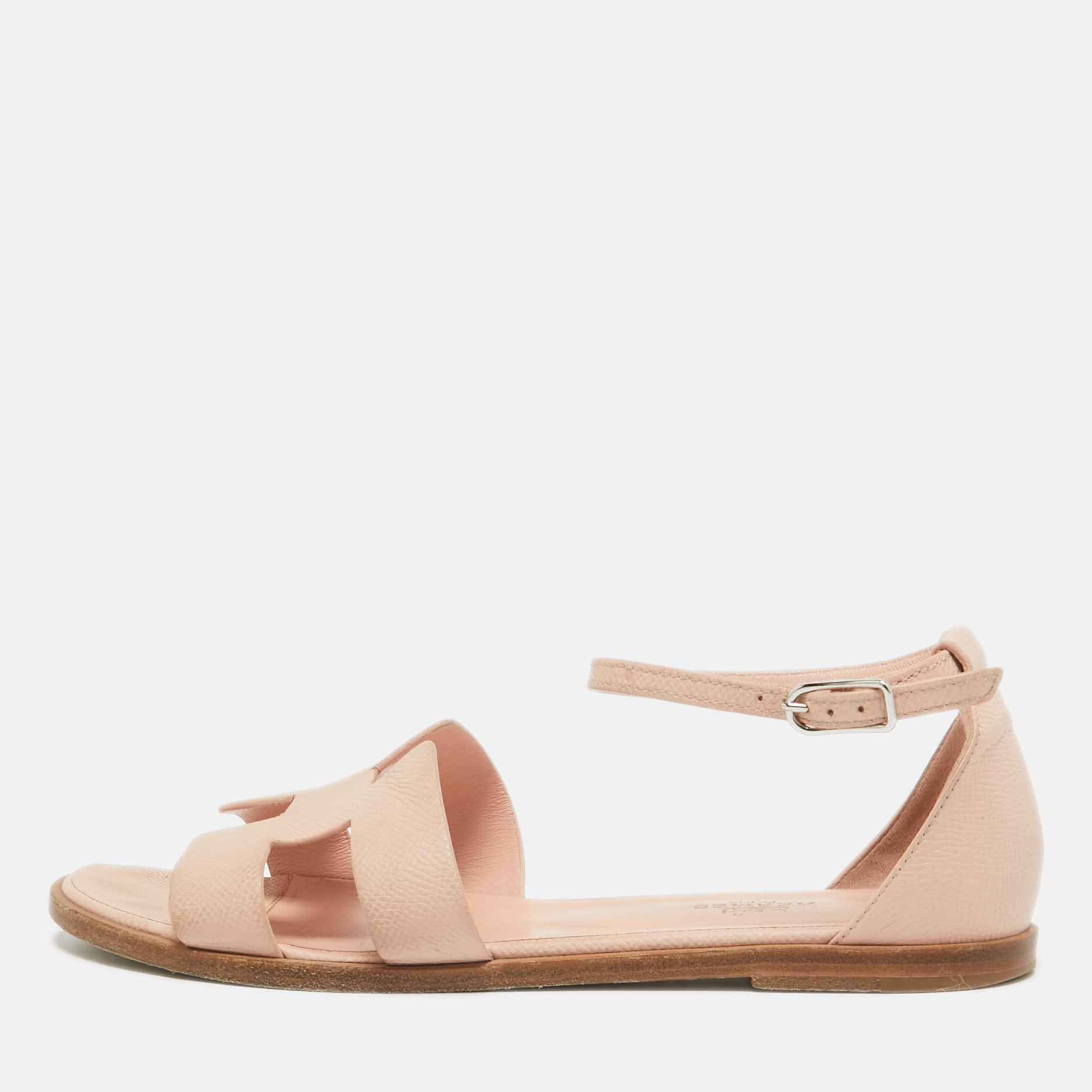 

Hermes Pink Leather Santorini Ankle Strap Flat Sandals Size