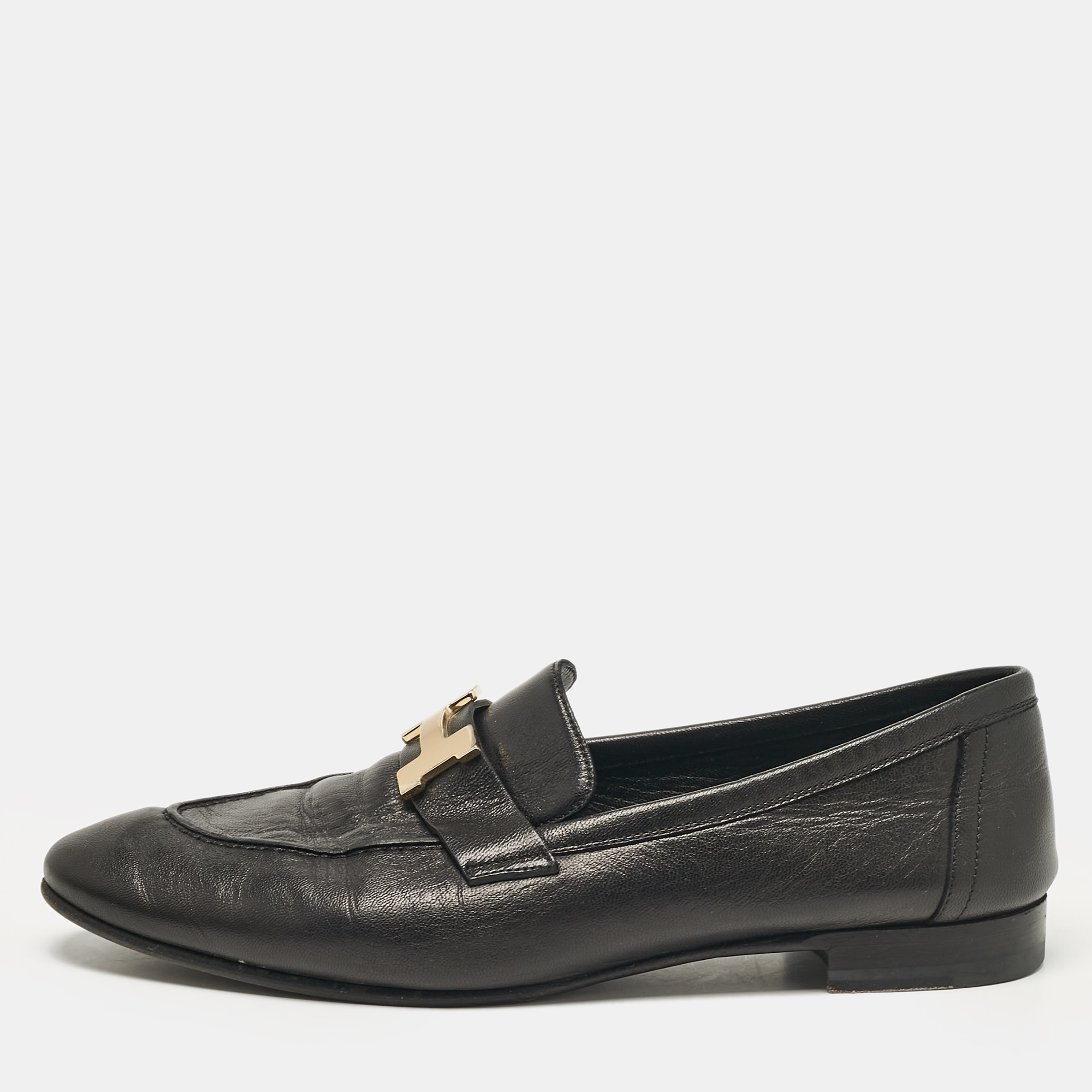 

Hermes Black Leather Paris Loafers Size