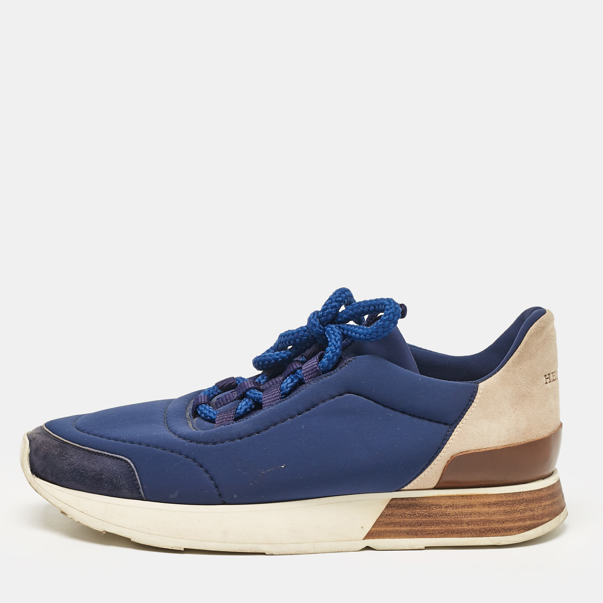 

Hermes Blue Neoprene and Suede Miles Lace Up Sneakers Size