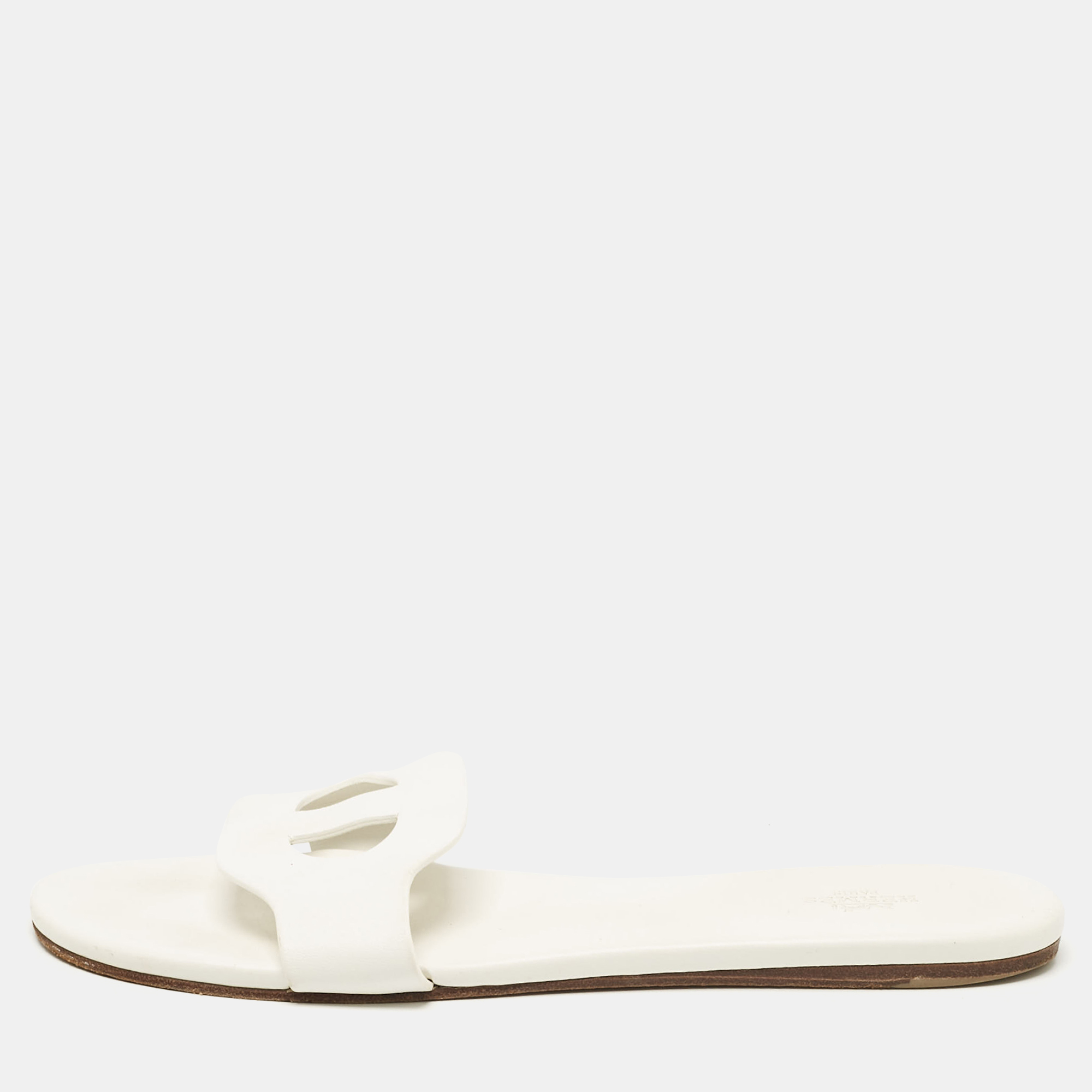 

Hermes White Leather Lisboa Flat Slides Size