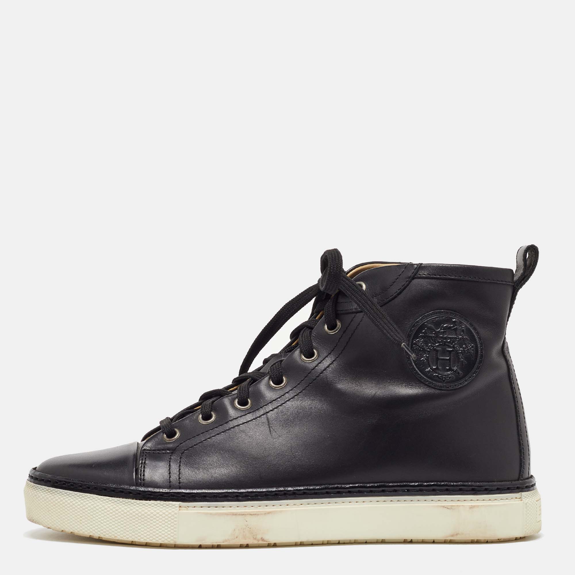 

Hermes Black Leather Jimmy High Top Sneakers Size