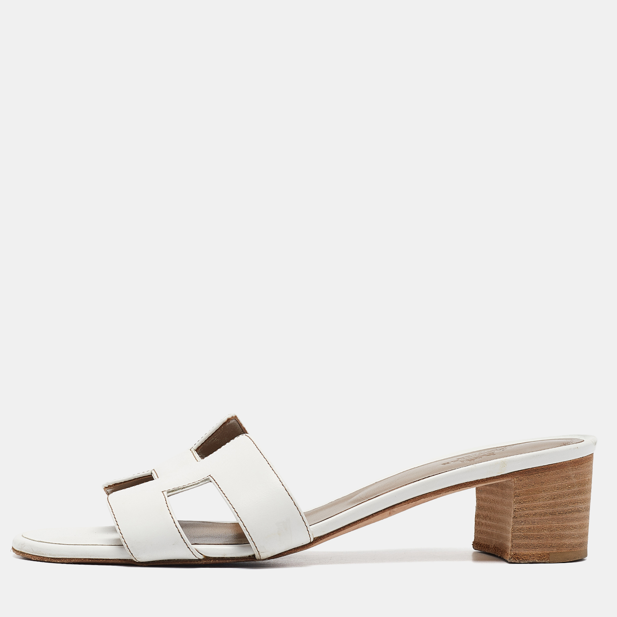 

Hermes White Leather Oasis Slide Sandals Size