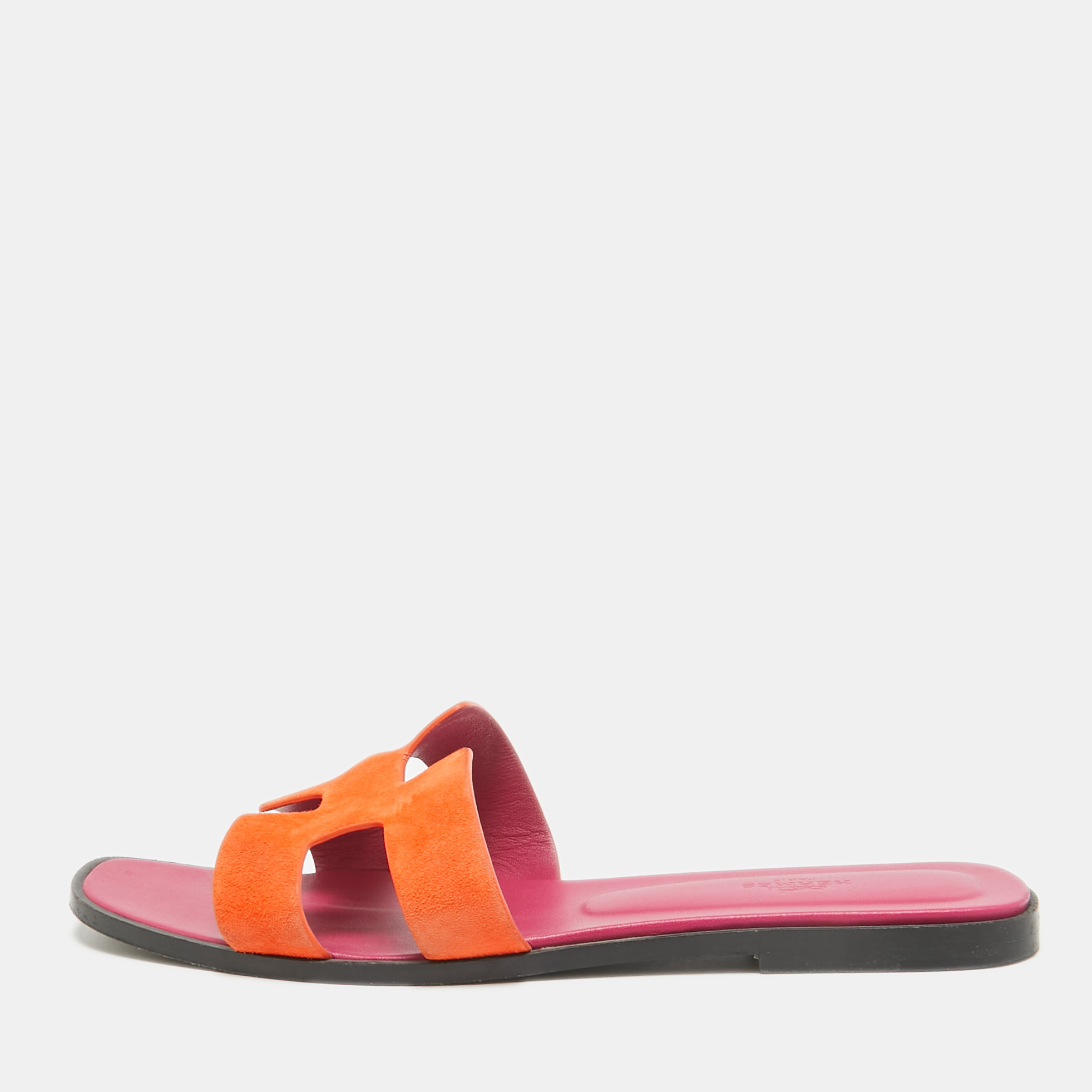 

Hermes Orange Suede Oran Flat Slides Size