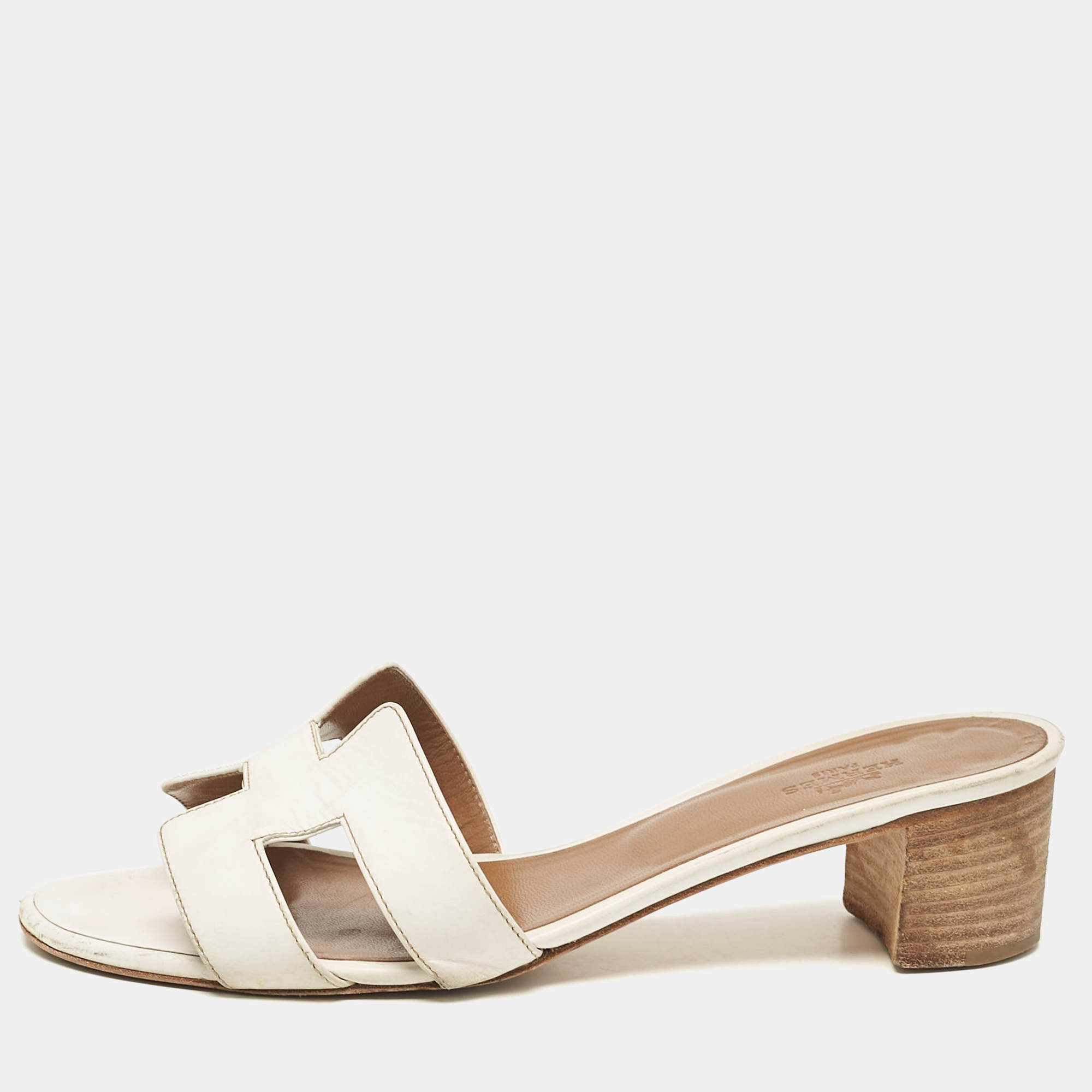 

Hermes White Leather Oasis Slide Sandals Size