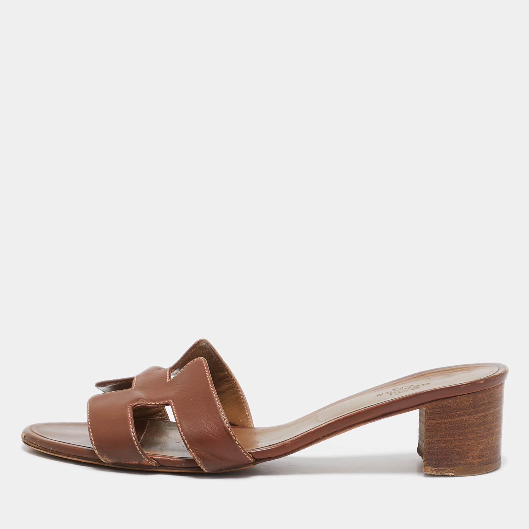 

Hermes Brown Leather Oasis Block Heel Slide Sandals Size