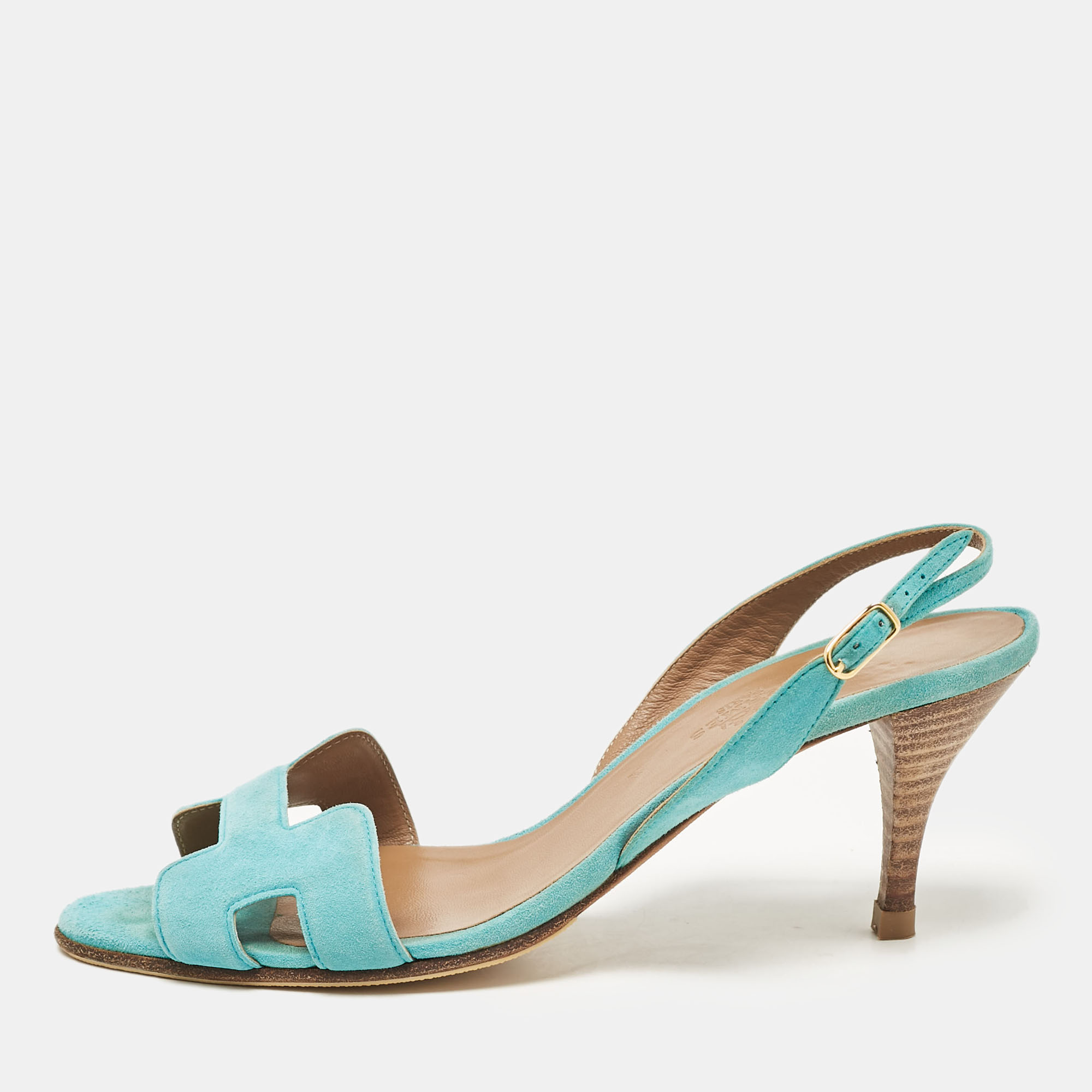 

Hermes Turquoise Suede Night Slingback Sandals Size 38, Blue