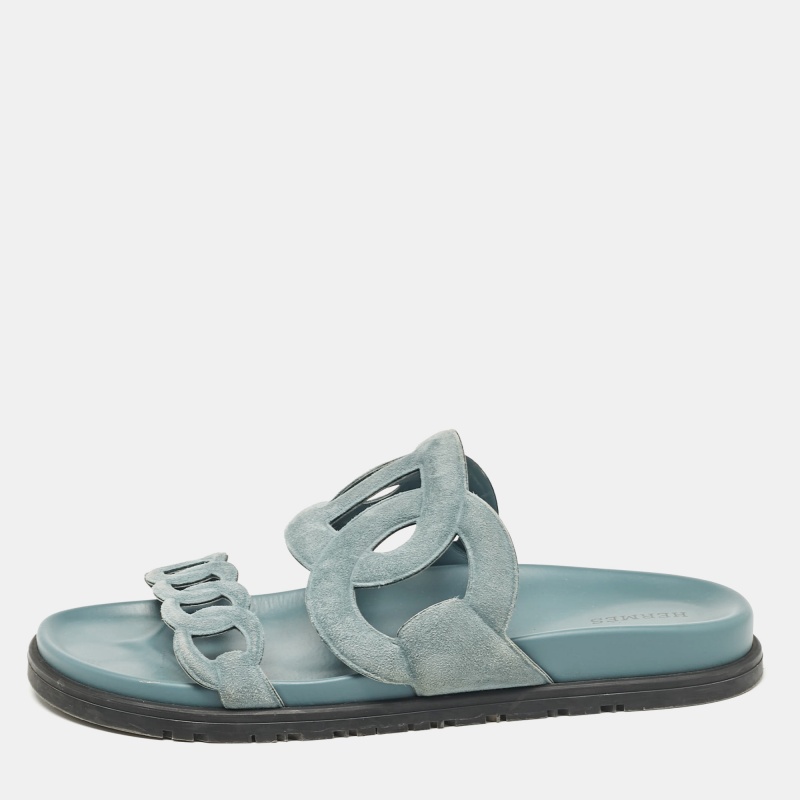 

Hermes Grey Suede Extra Slides Size