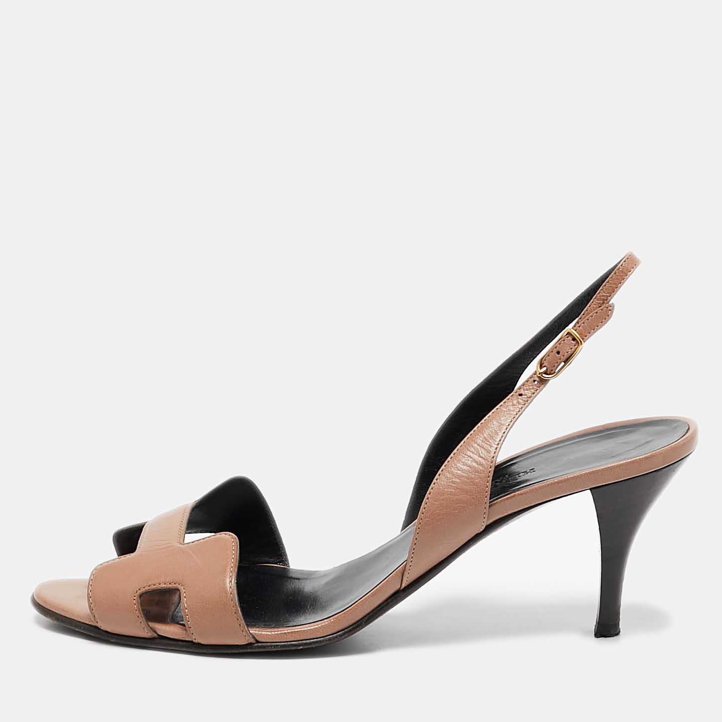 

Hermes Light Brown Leather Night Slingback Sandals Size