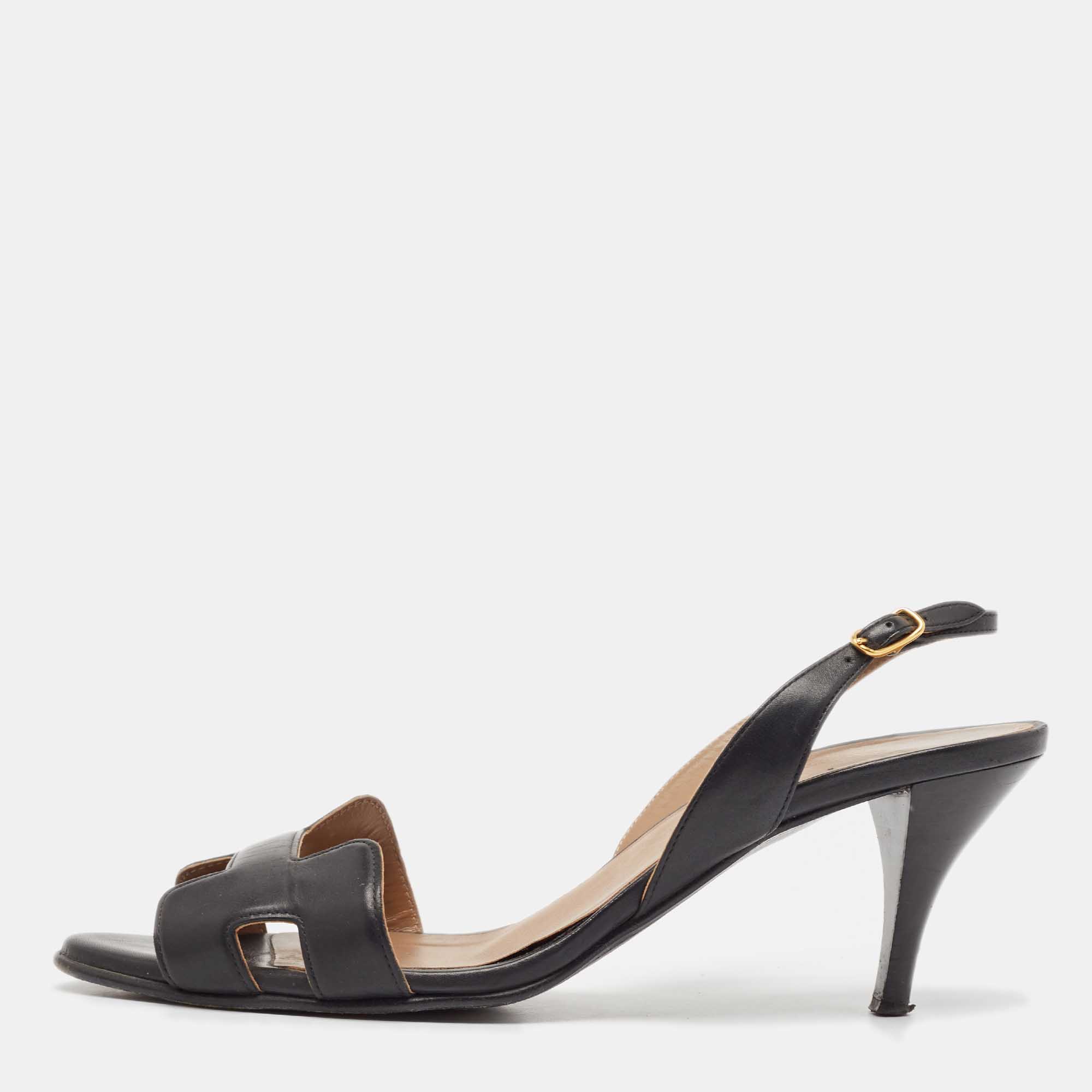 

Hermes Black Leather Night Slingback Sandals Size