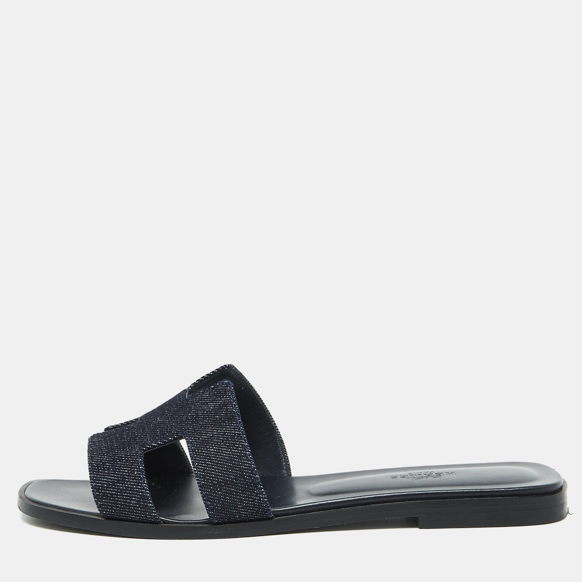 

Hermes Navy Blue Denim Oran Flat Sandals Size