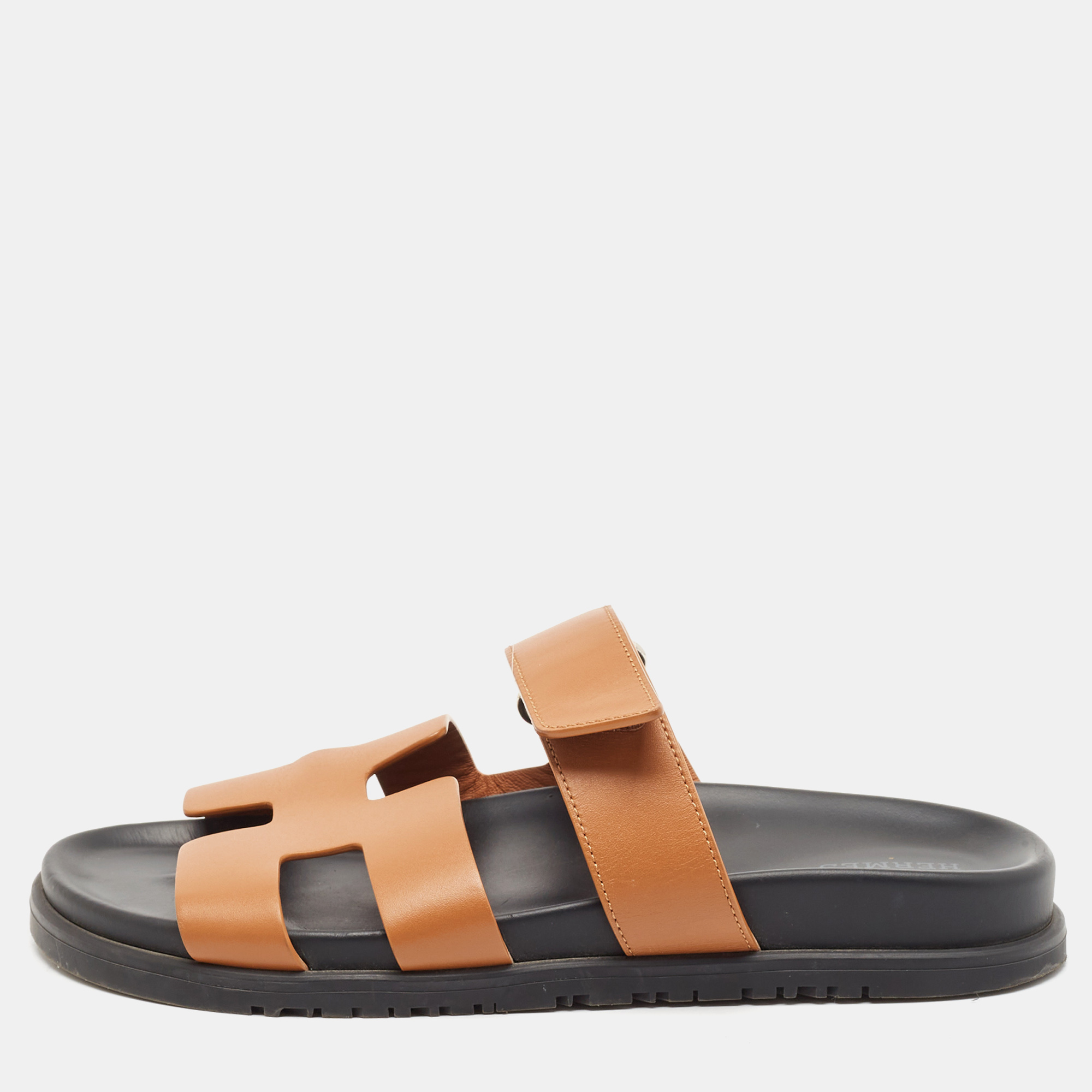 

Hermes Brown Leather Chypre Sandals Size