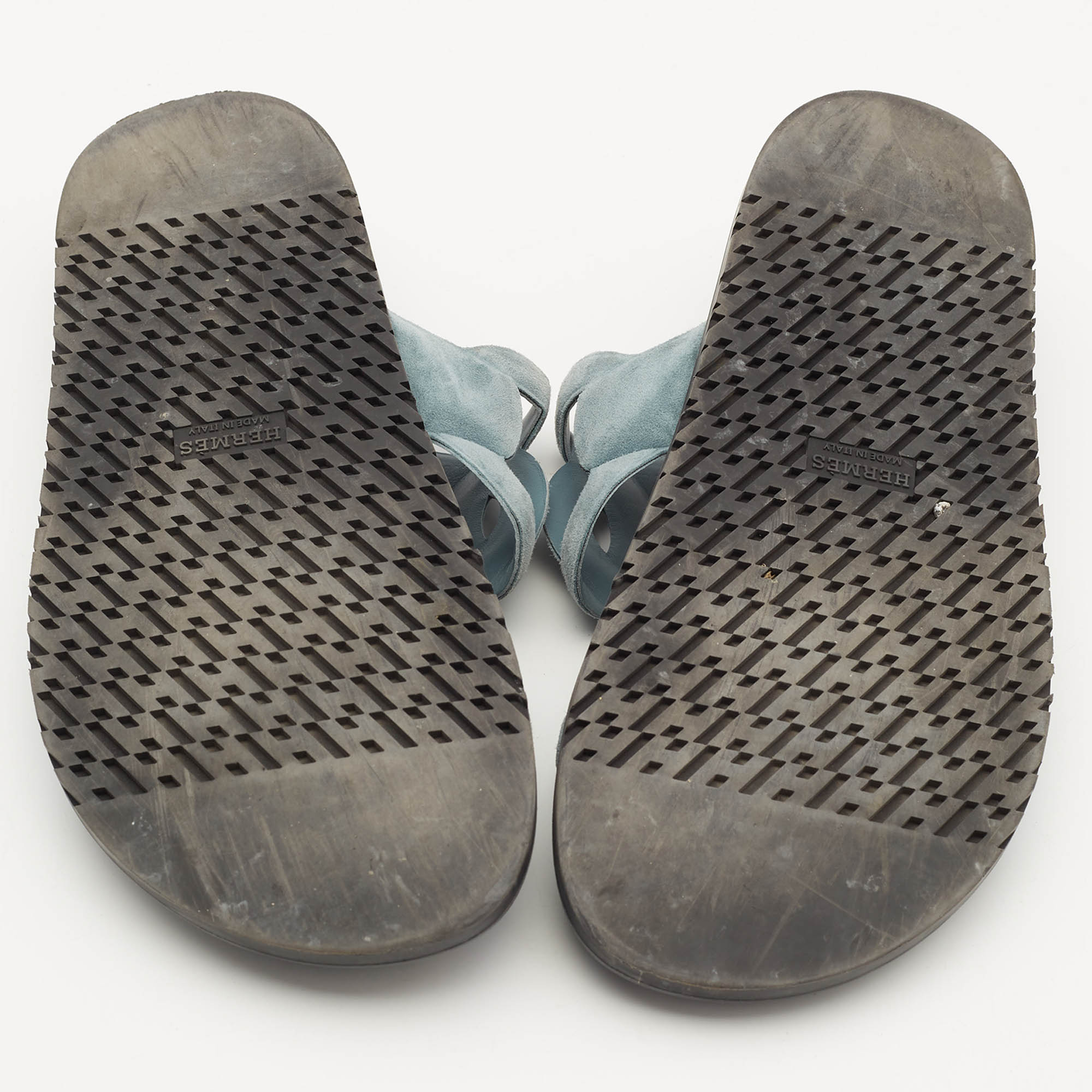 Hermes Light Blue Suede Extra Flat Sandals Size 40 