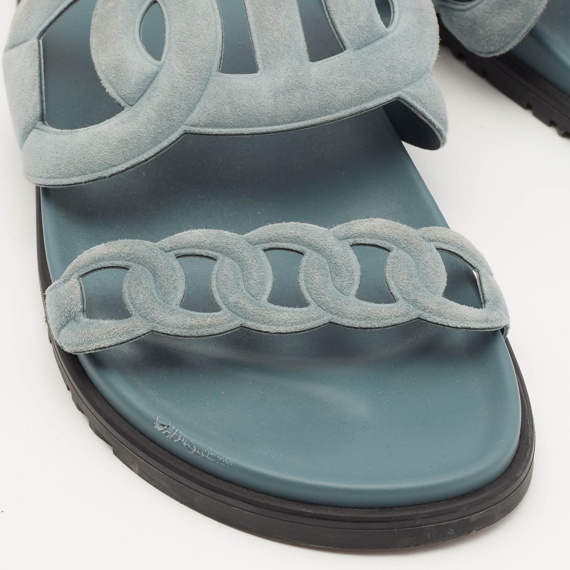 Hermes Light Blue Suede Extra Flat Sandals Size 40 