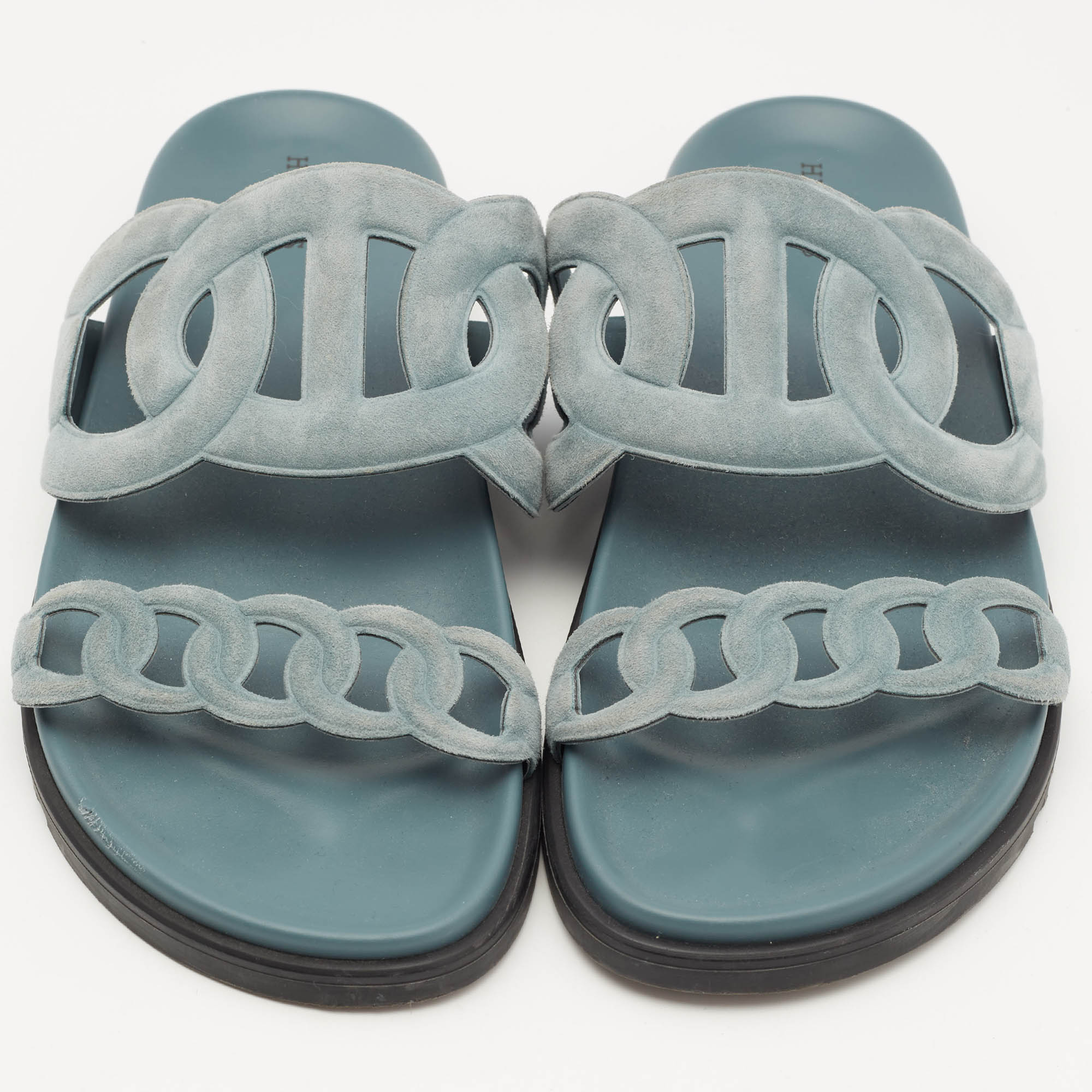 Hermes Light Blue Suede Extra Flat Sandals Size 40 