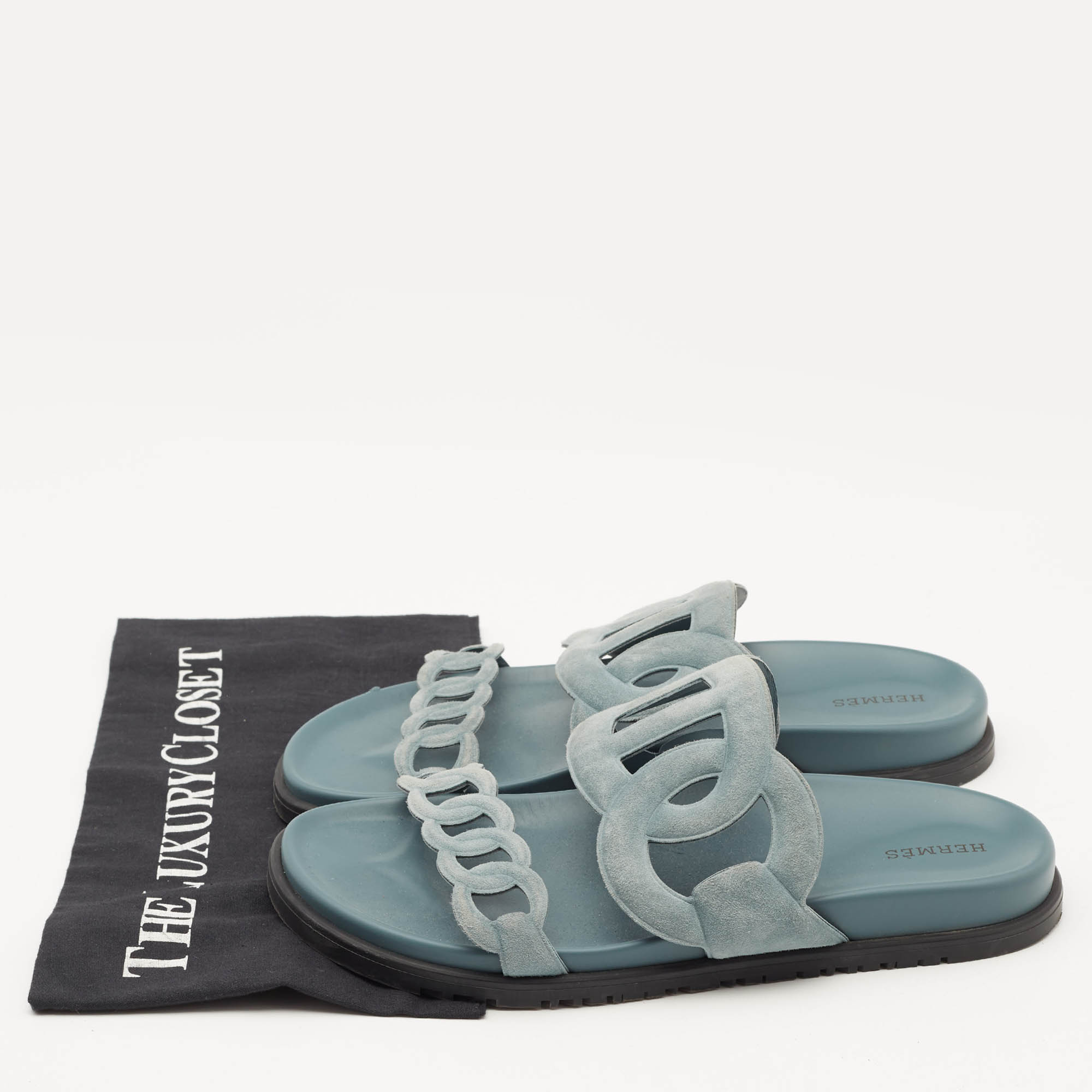 Hermes Light Blue Suede Extra Flat Sandals Size 40 