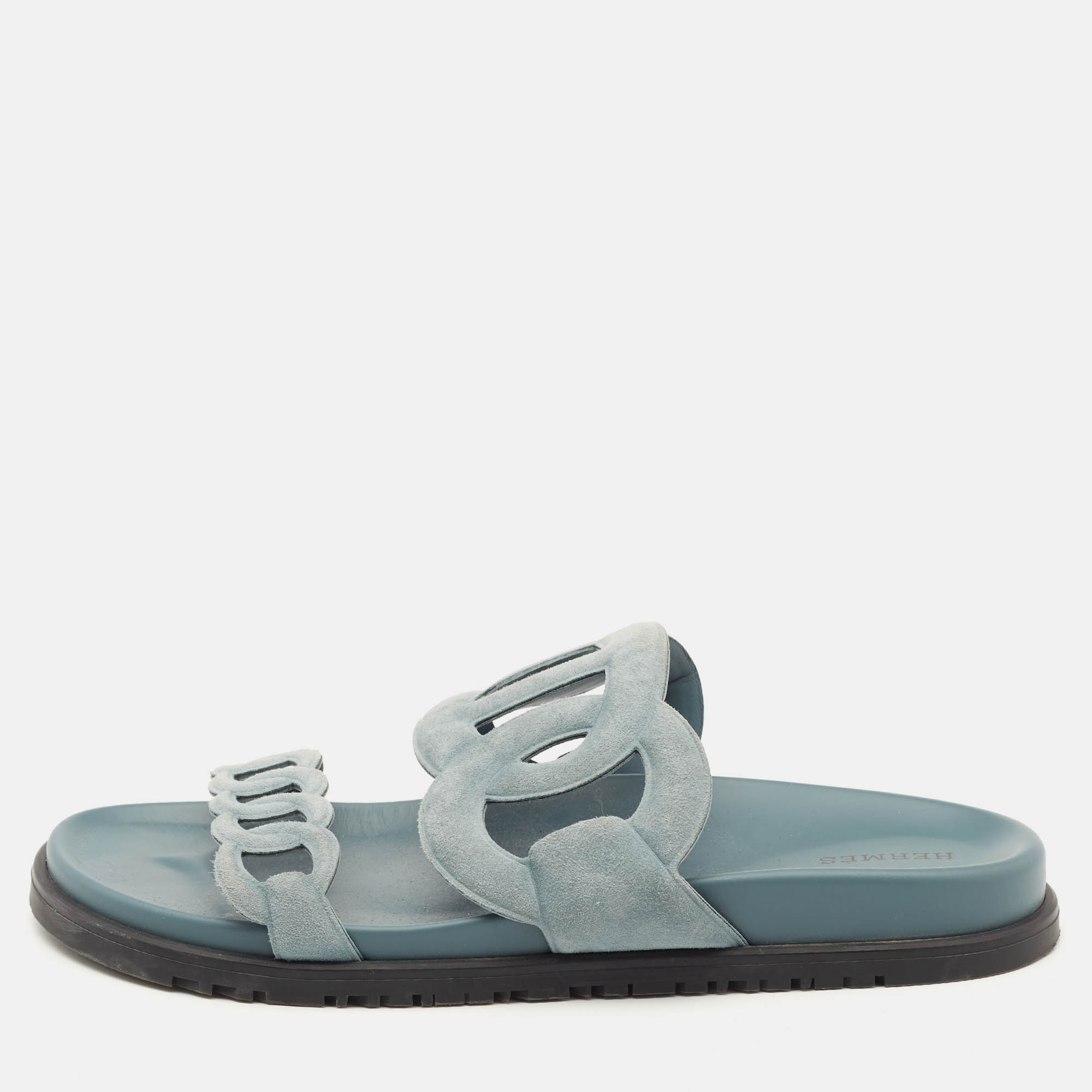 

Hermes Light Blue Suede Extra Flat Sandals Size