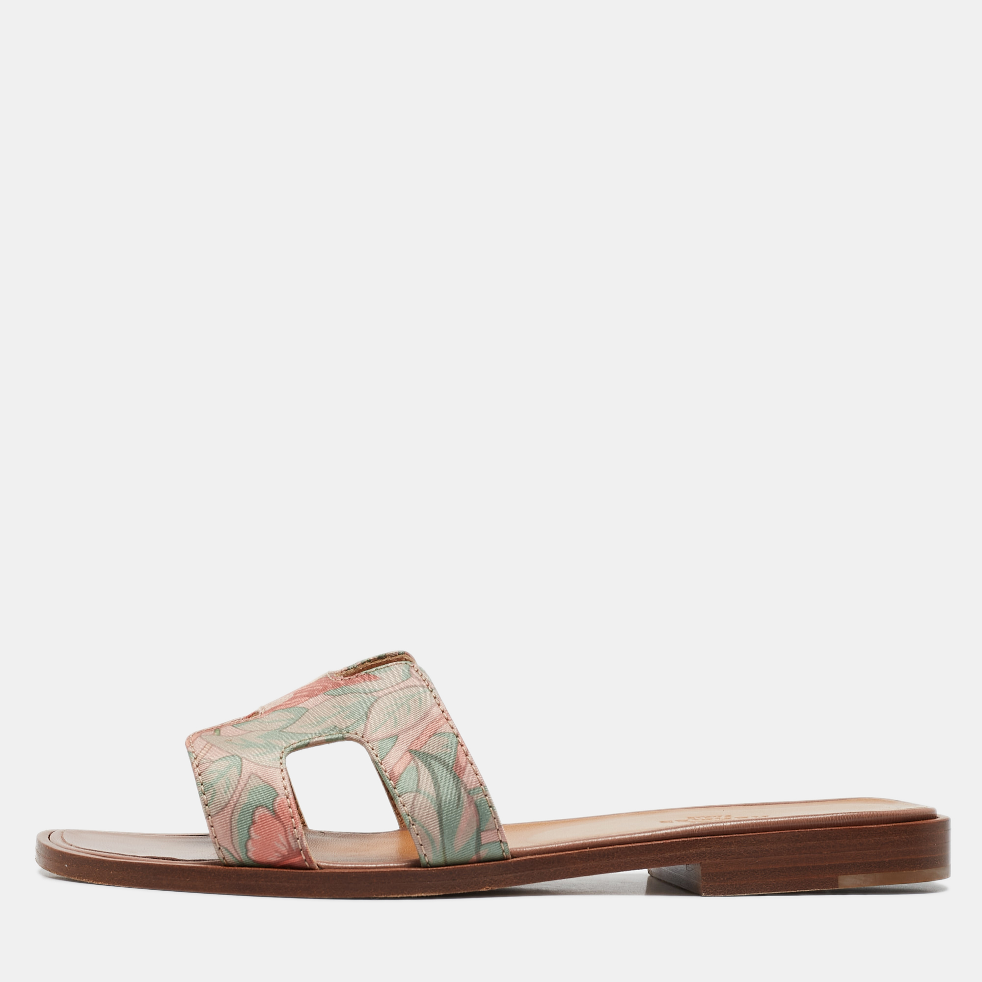 

Hermes Multicolor Printed Canvas Oran Slide Sandals Size