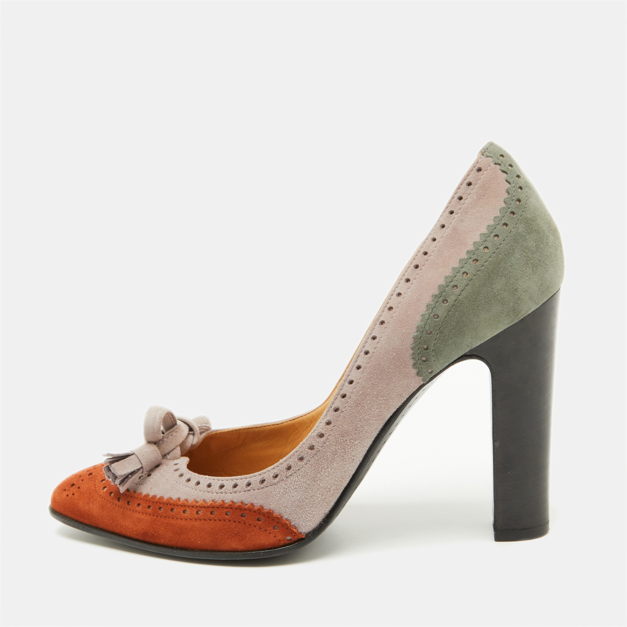 

Hermes Multicolor Suede Brogue Bow Accents Pumps Size