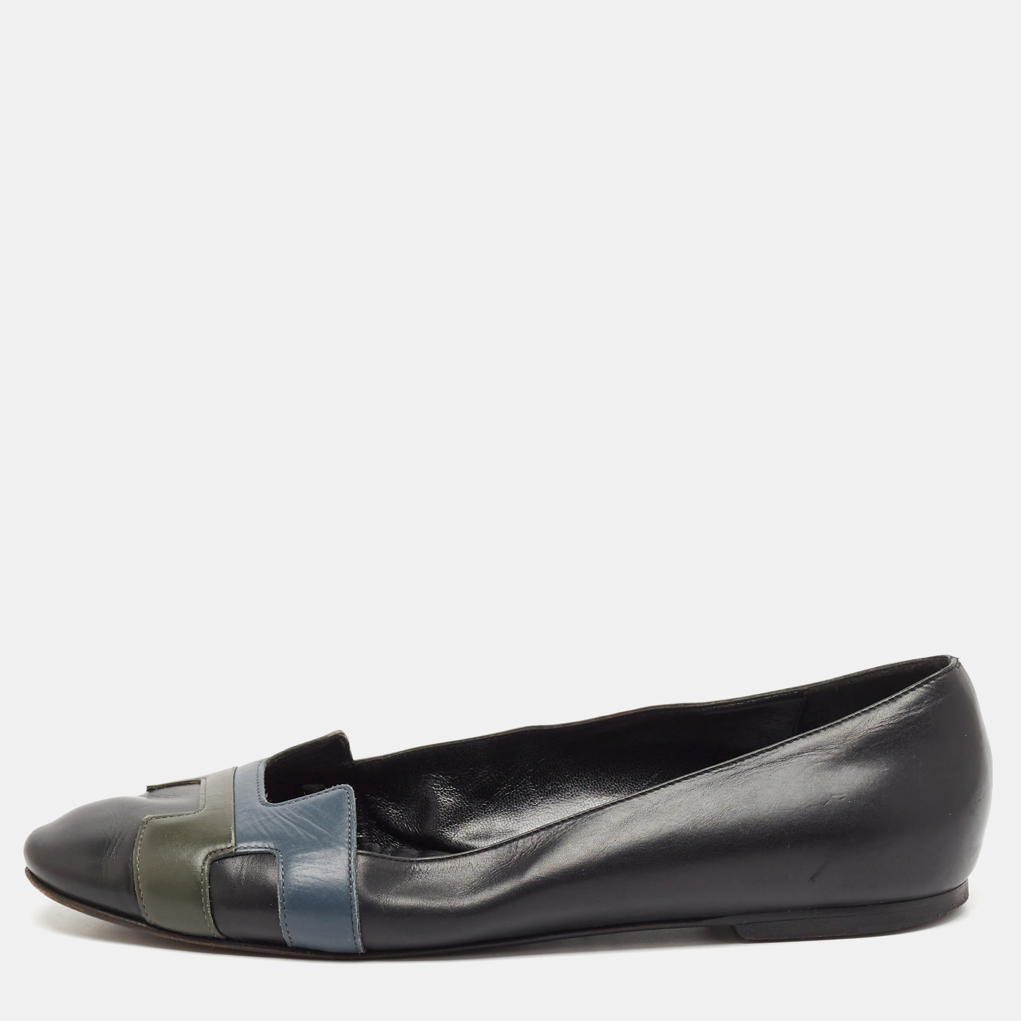 

Hermes Tricolor Leather Nice Ballet Flats Size, Black