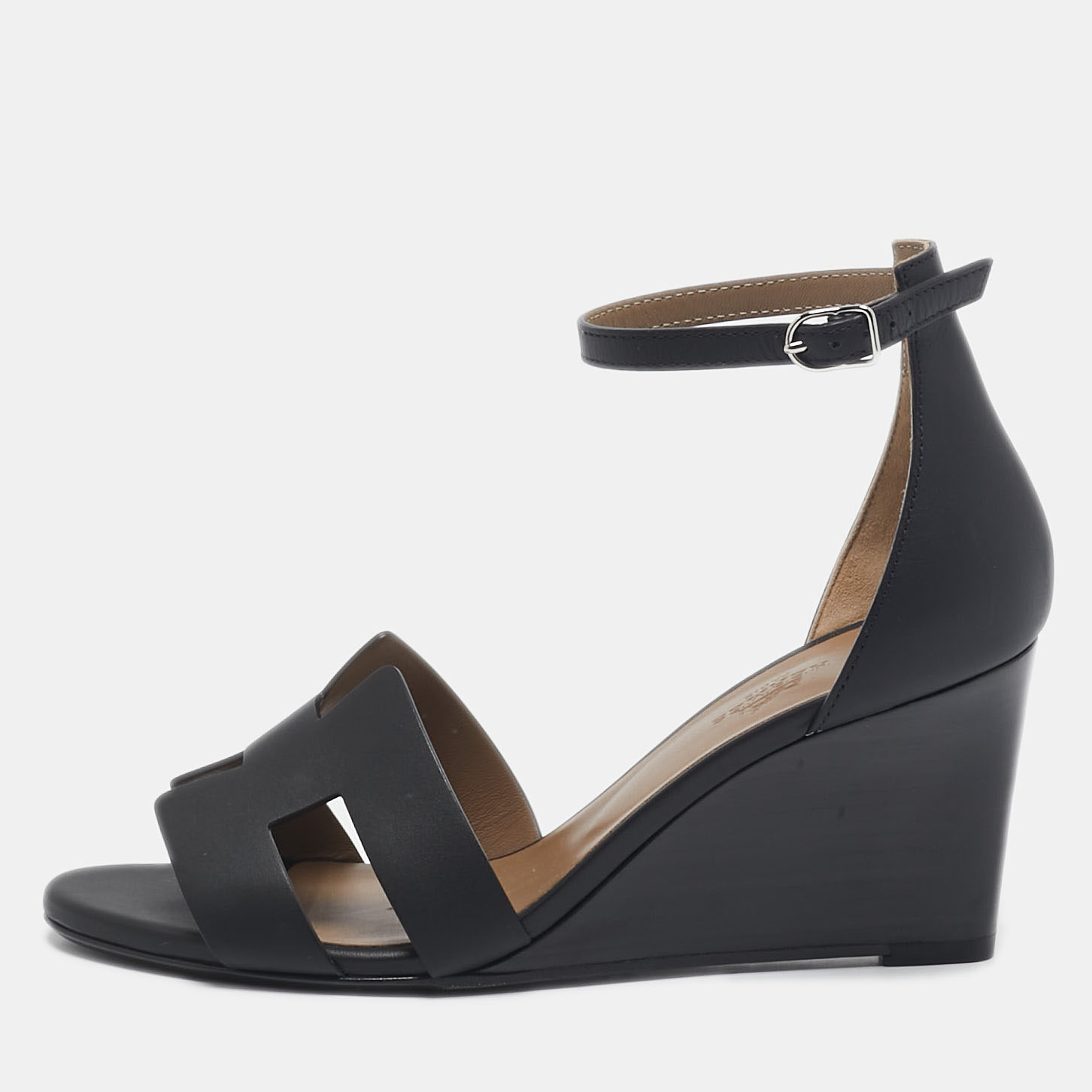 

Hermes Black Leather Legend Wedge Sandals Size