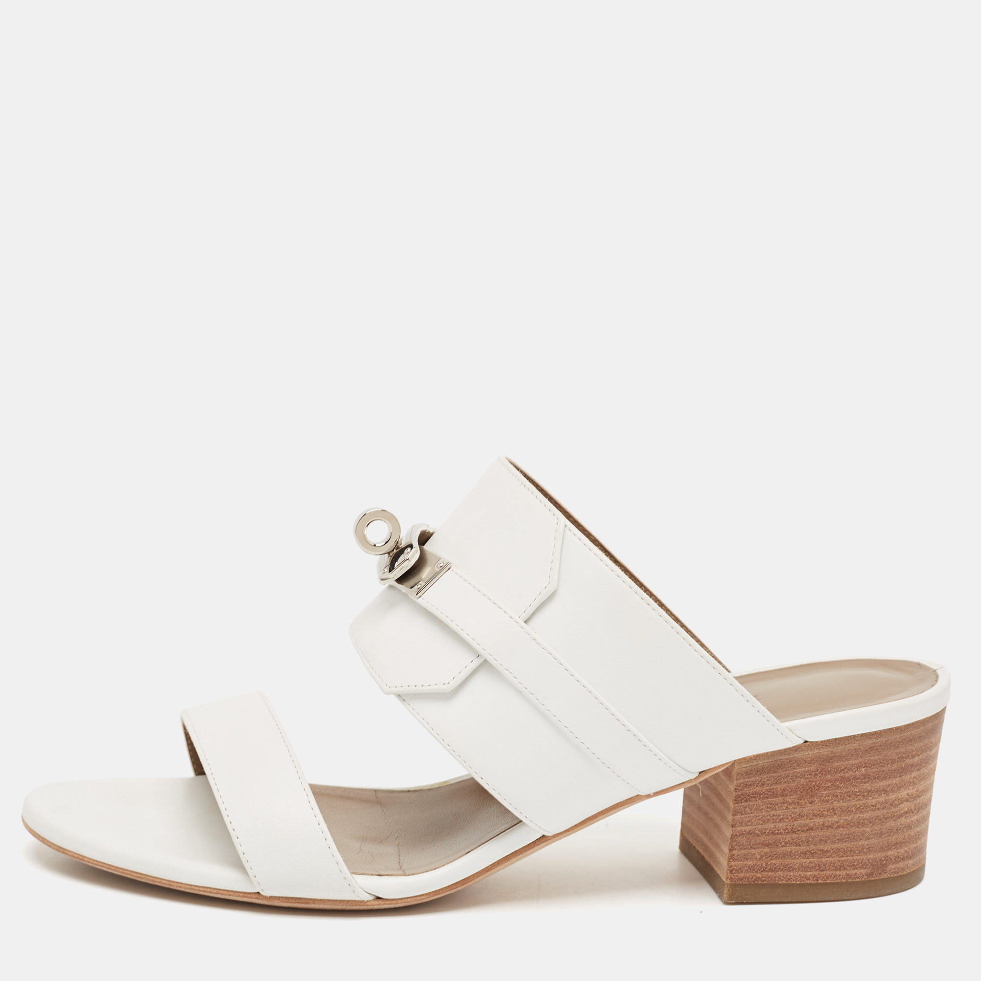 

Hermes White Leather Ovation Slide Sandals Size