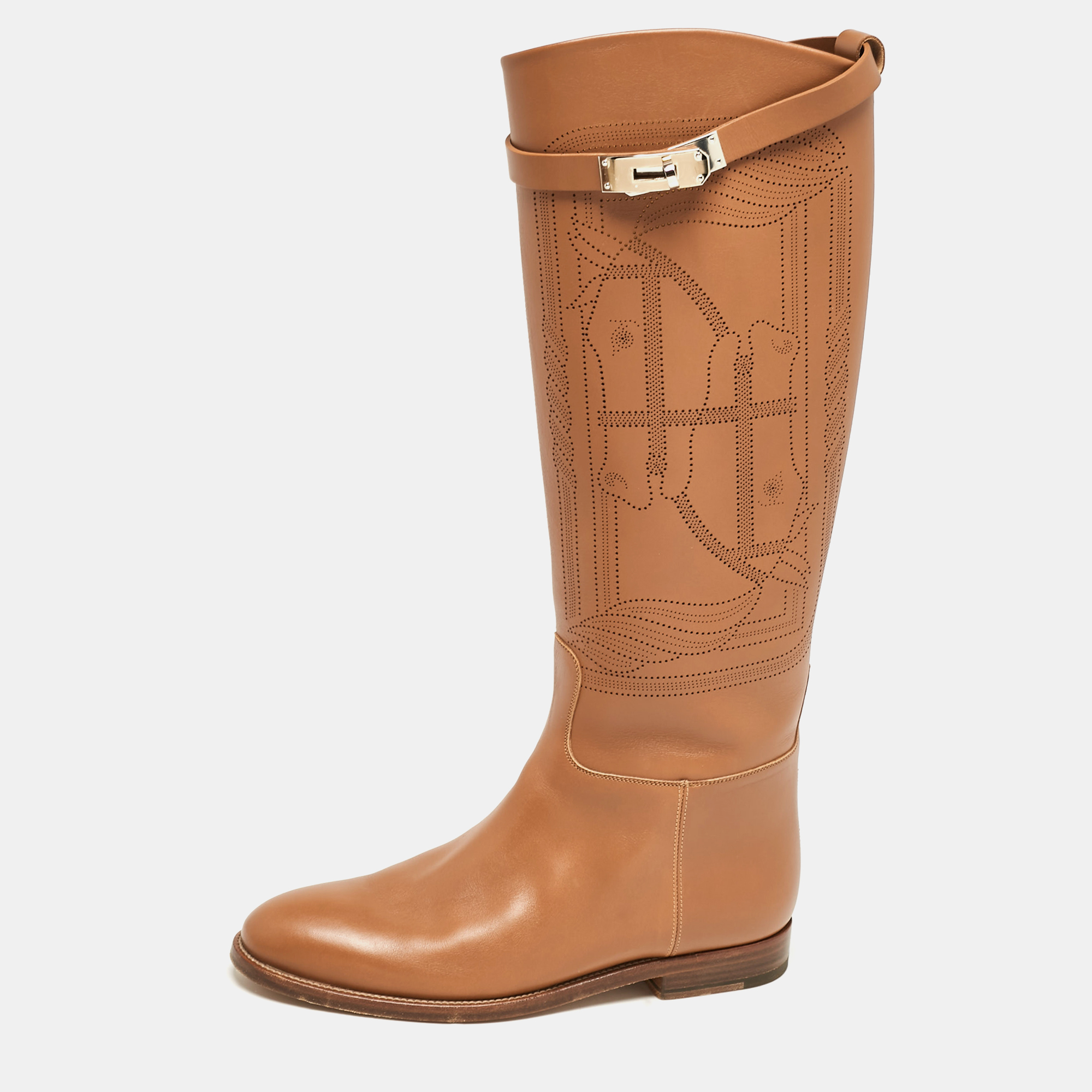 

Hermes Brown Leather H Jumping Knee Length Boots Size