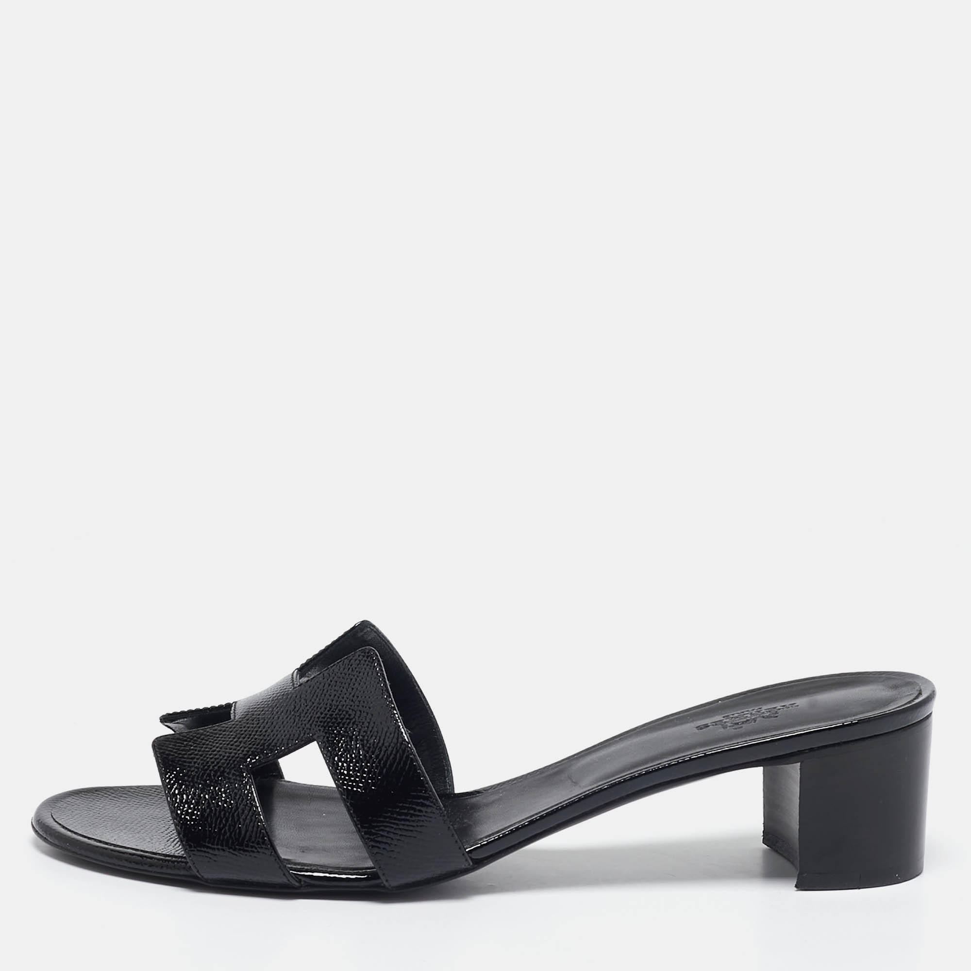 

Hermes Black Patent Leather Oasis Slide Sandals Size