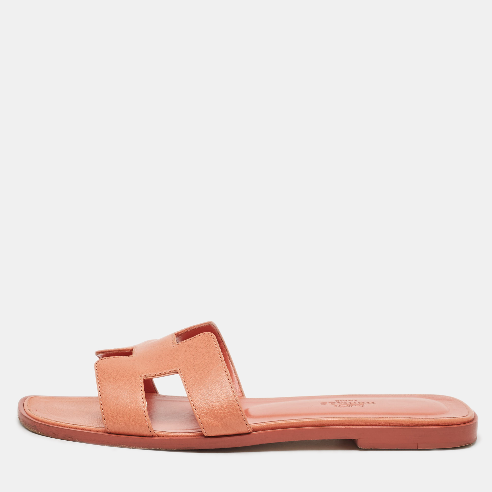 

Hermes Orange Leather Oran Flat Slides Size