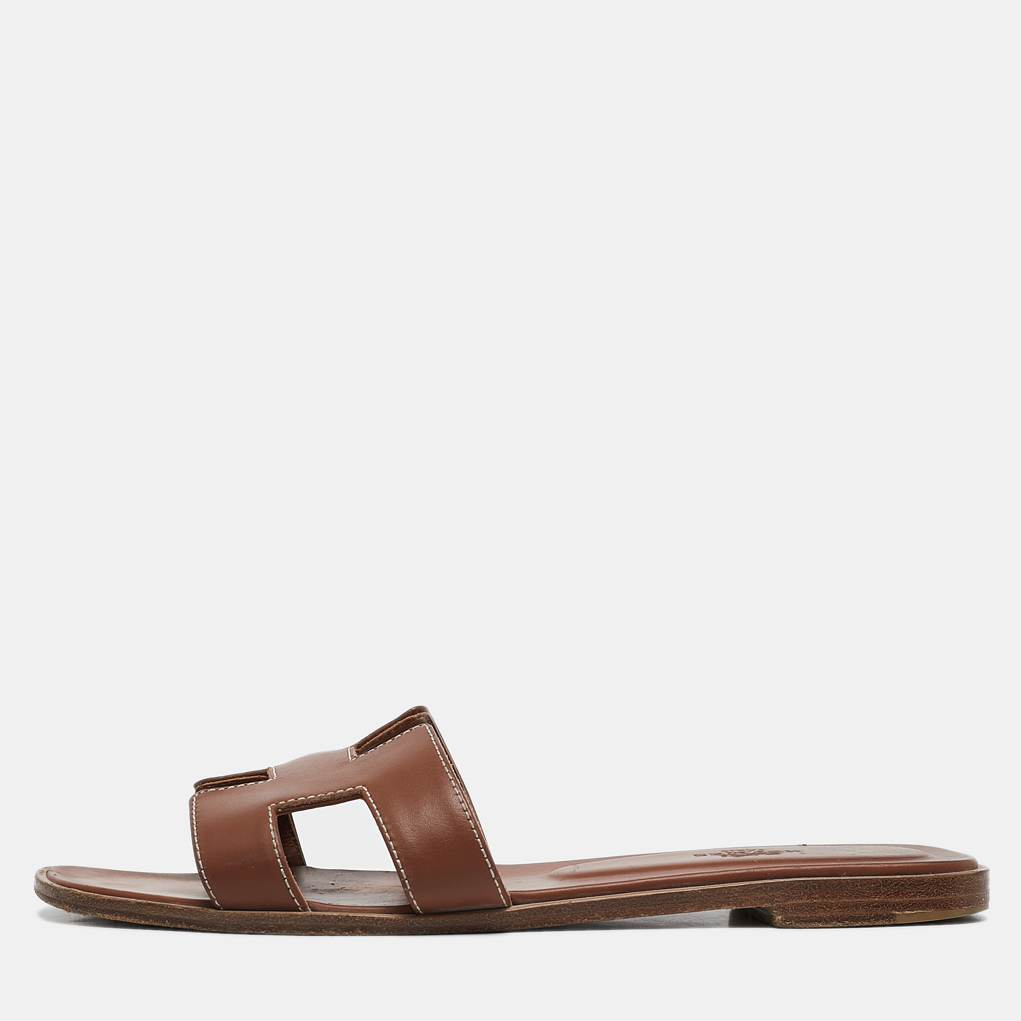 

Hermes Brown Leather Oran Flat Slides Size