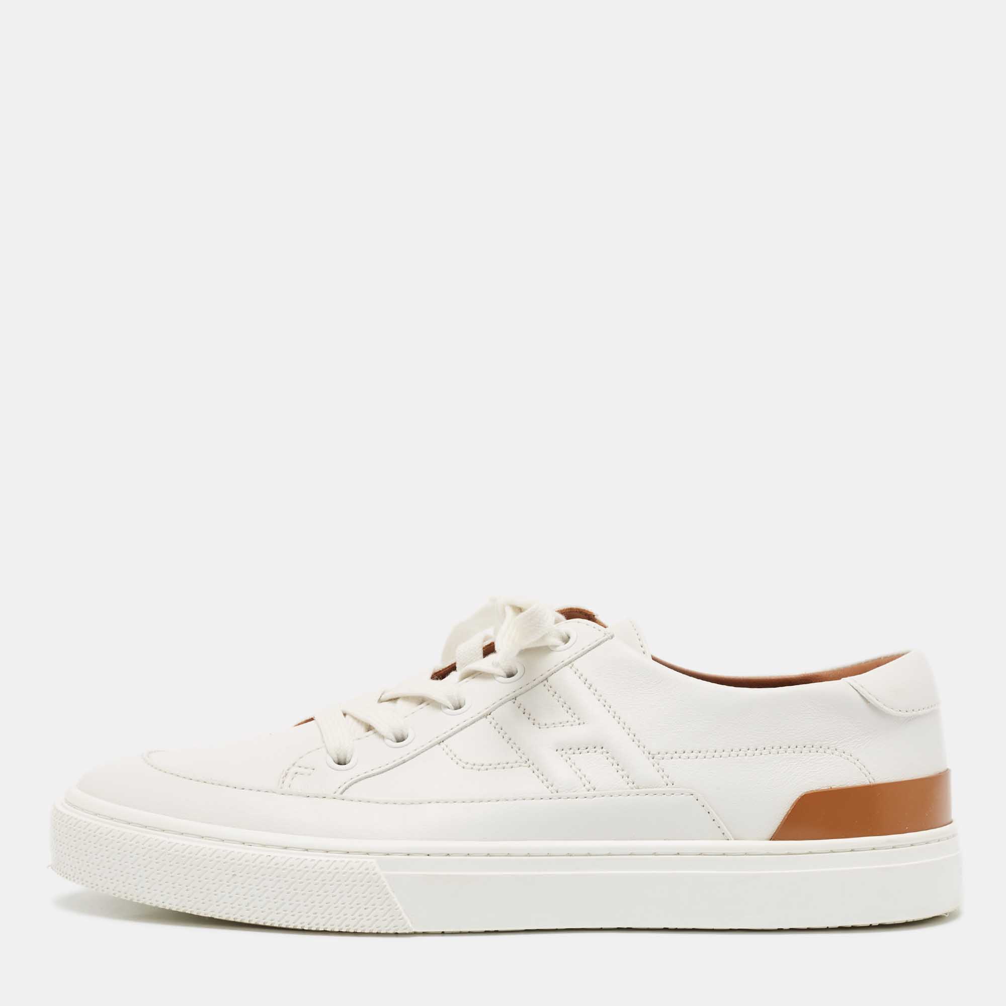 

Hermes White/Brown Leather Deep Low Top Sneakers Size