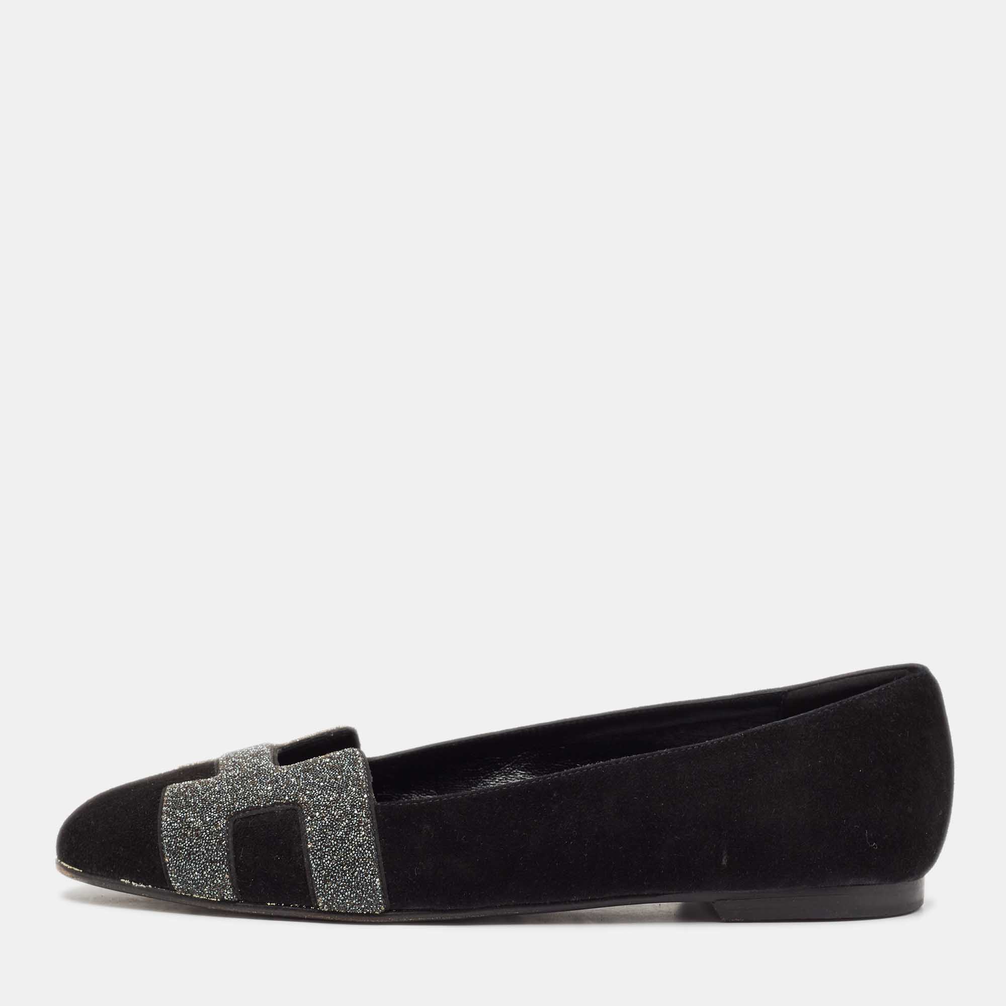 

Hermes Black Suede and Crystal Nice Ballet Flats Size