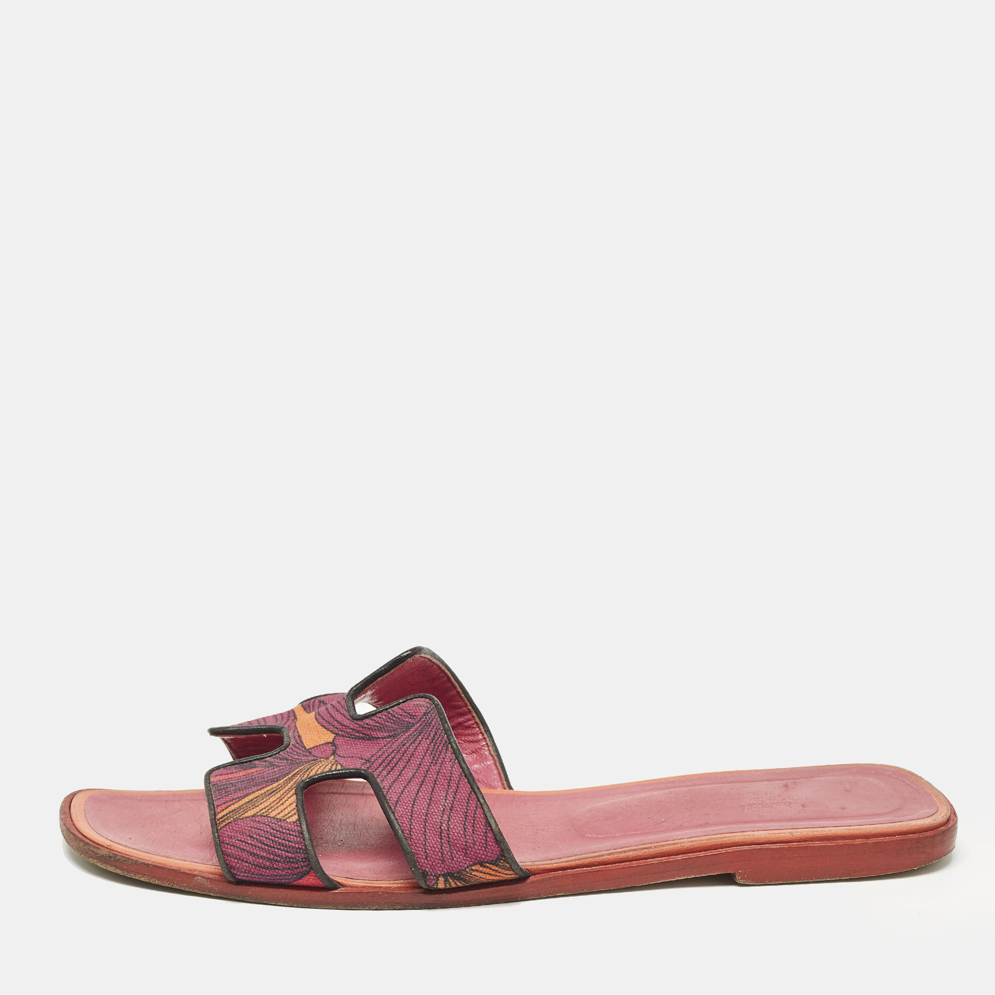 

Hermes Tricolor Canvas Oran Flat Slides Size, Purple