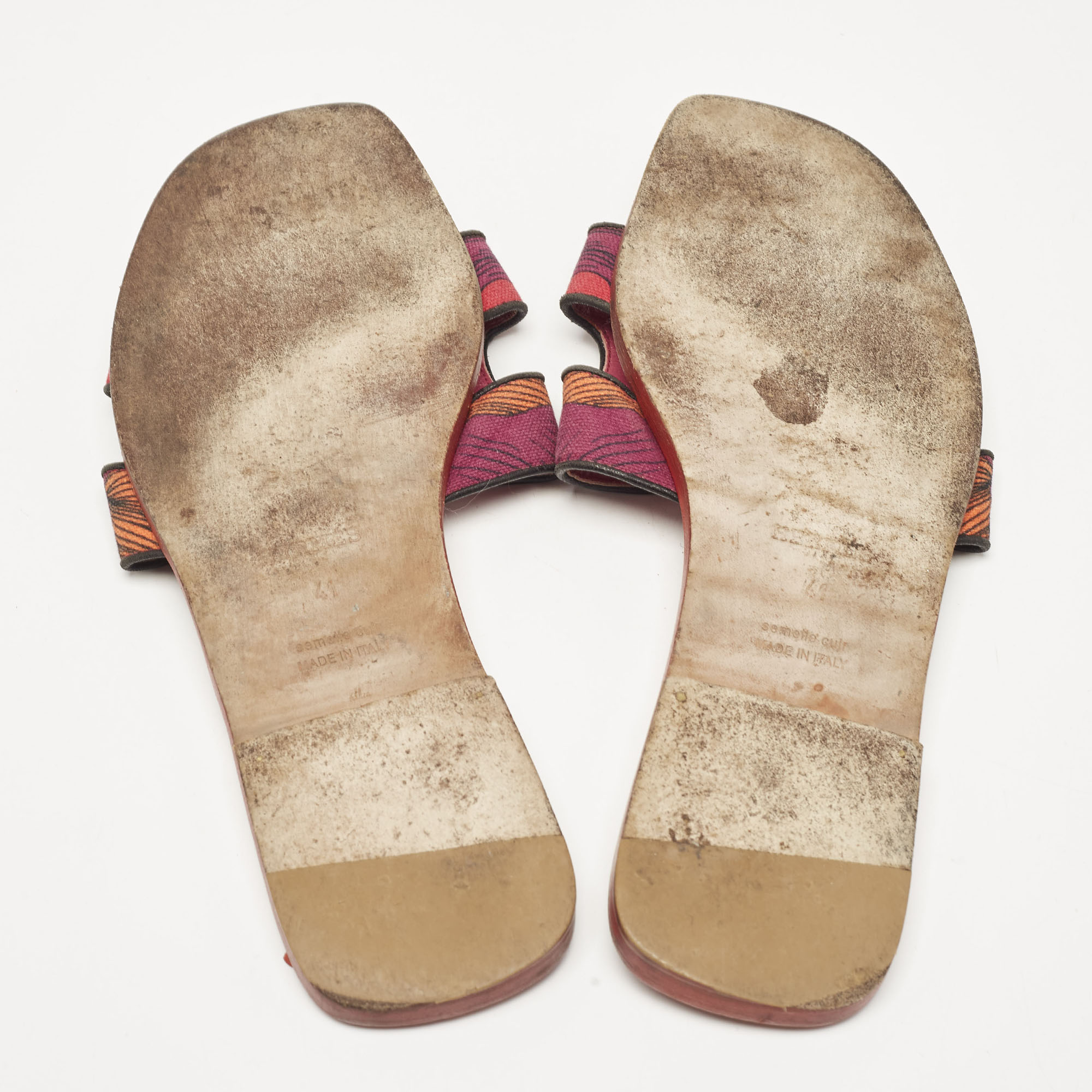 Hermes Tricolor Canvas Oran Flat Slides Size 41 