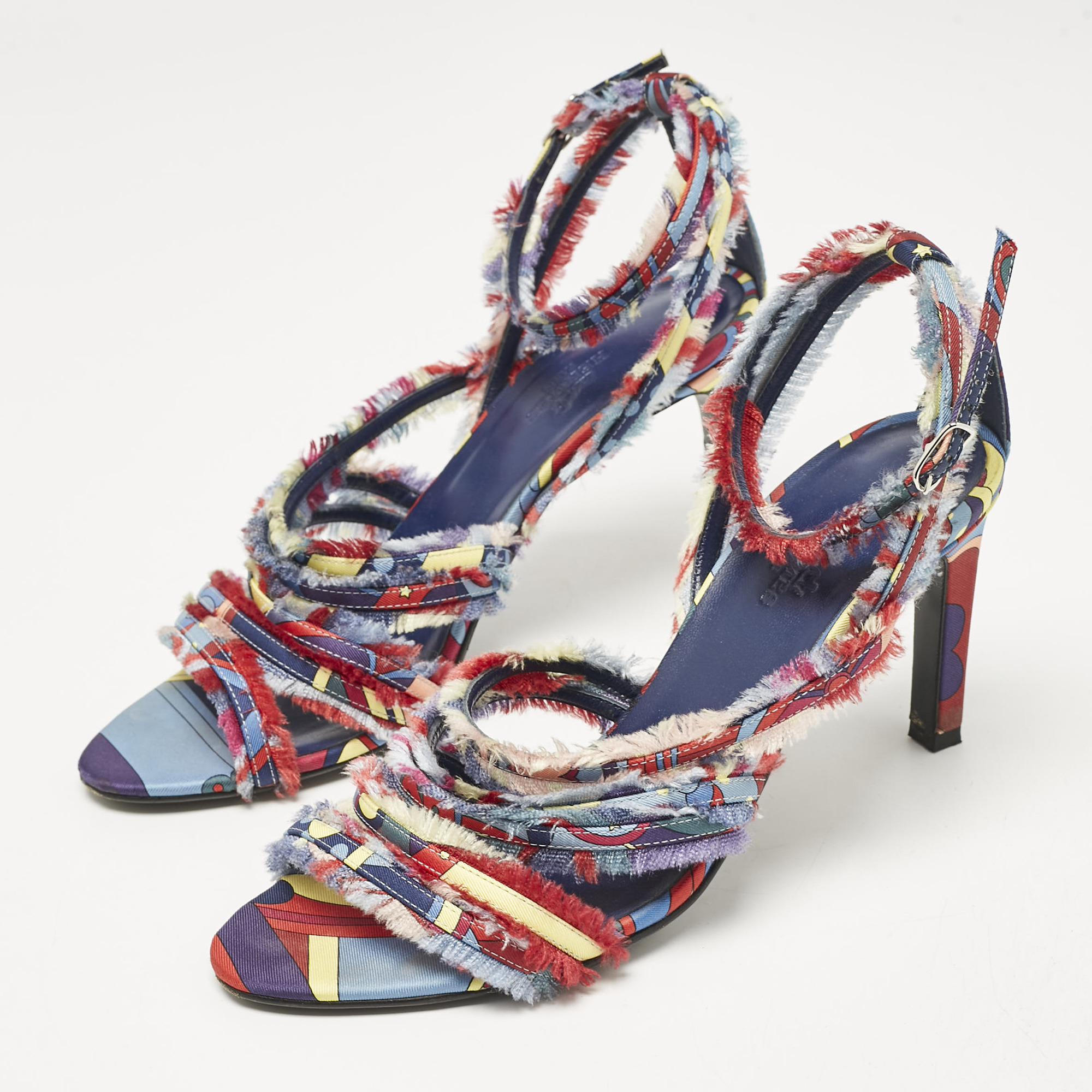 Hermes Multicolor Canvas Ankle Strap Sandals Size 38.5 