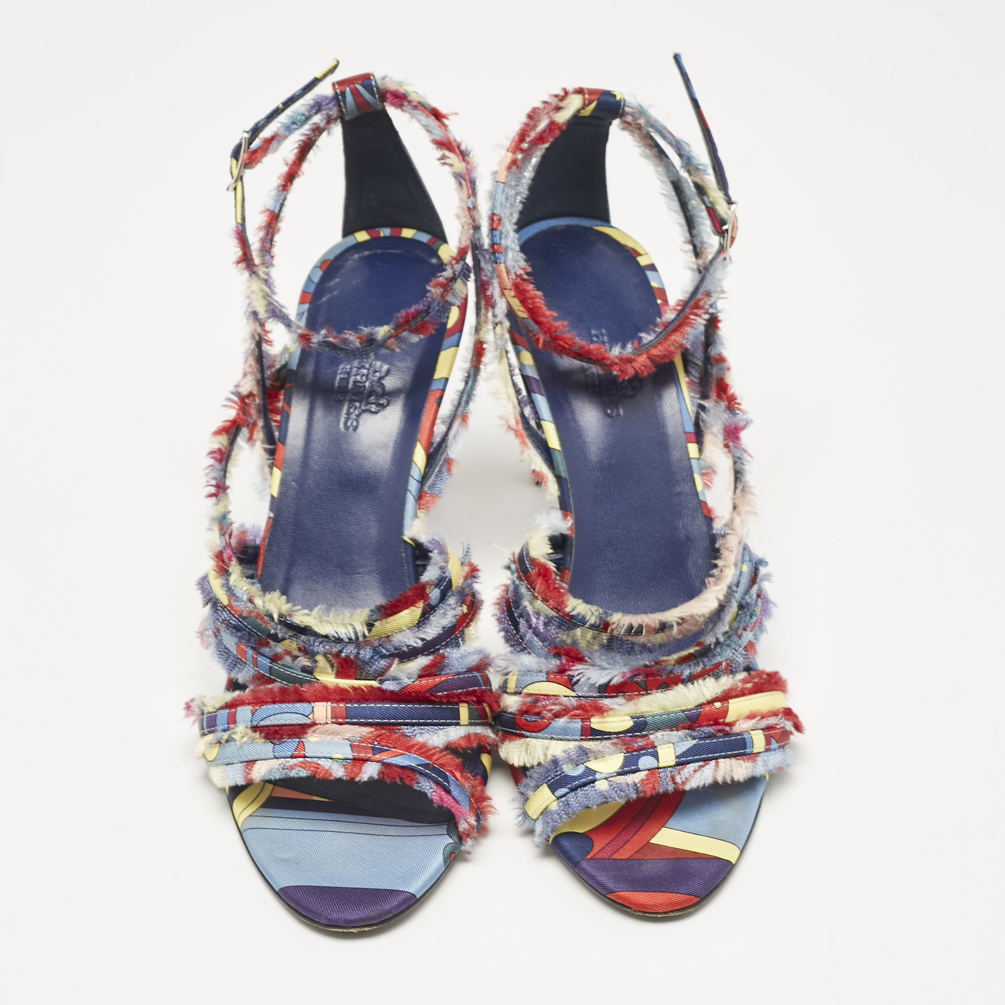 Hermes Multicolor Canvas Ankle Strap Sandals Size 38.5 