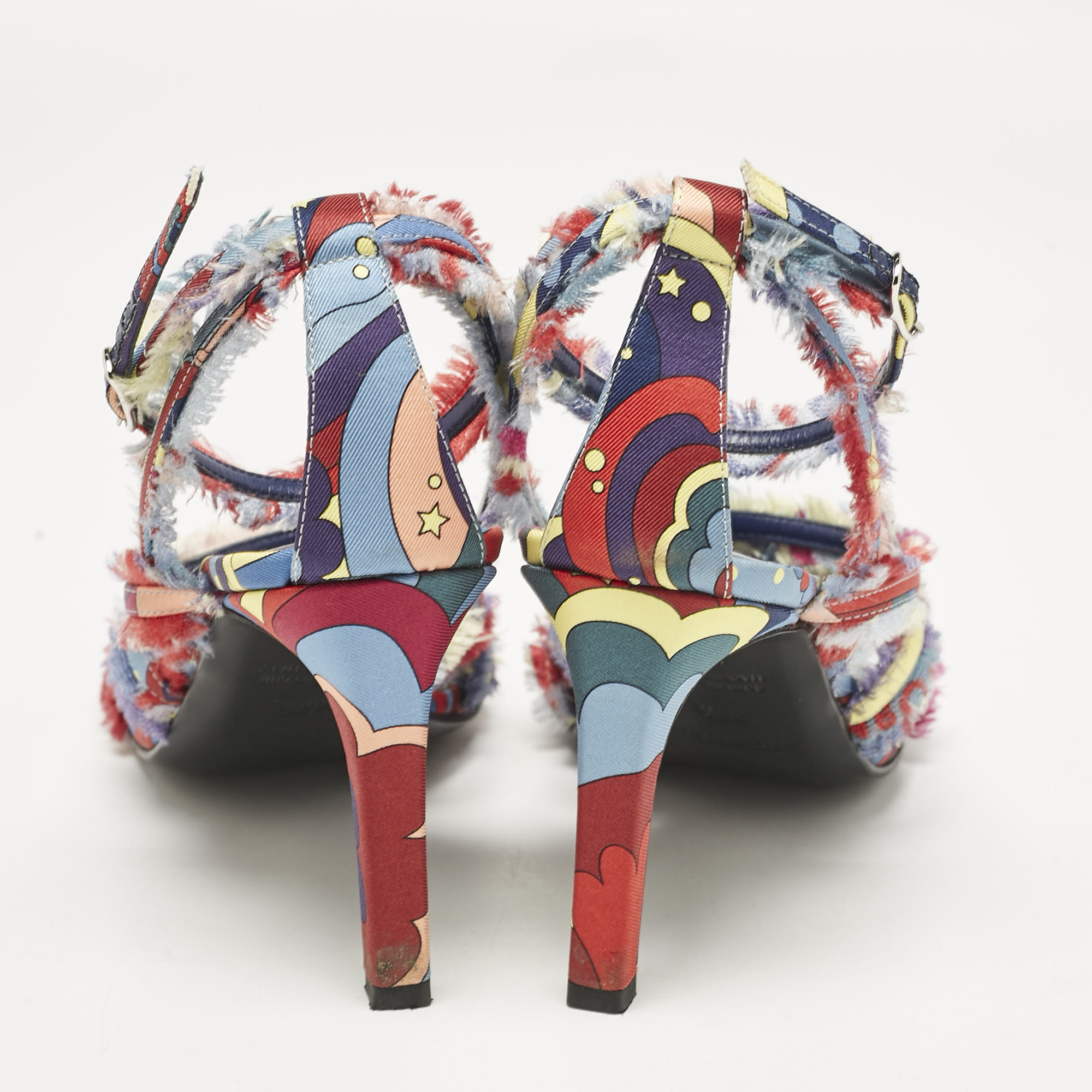 Hermes Multicolor Canvas Ankle Strap Sandals Size 38.5 