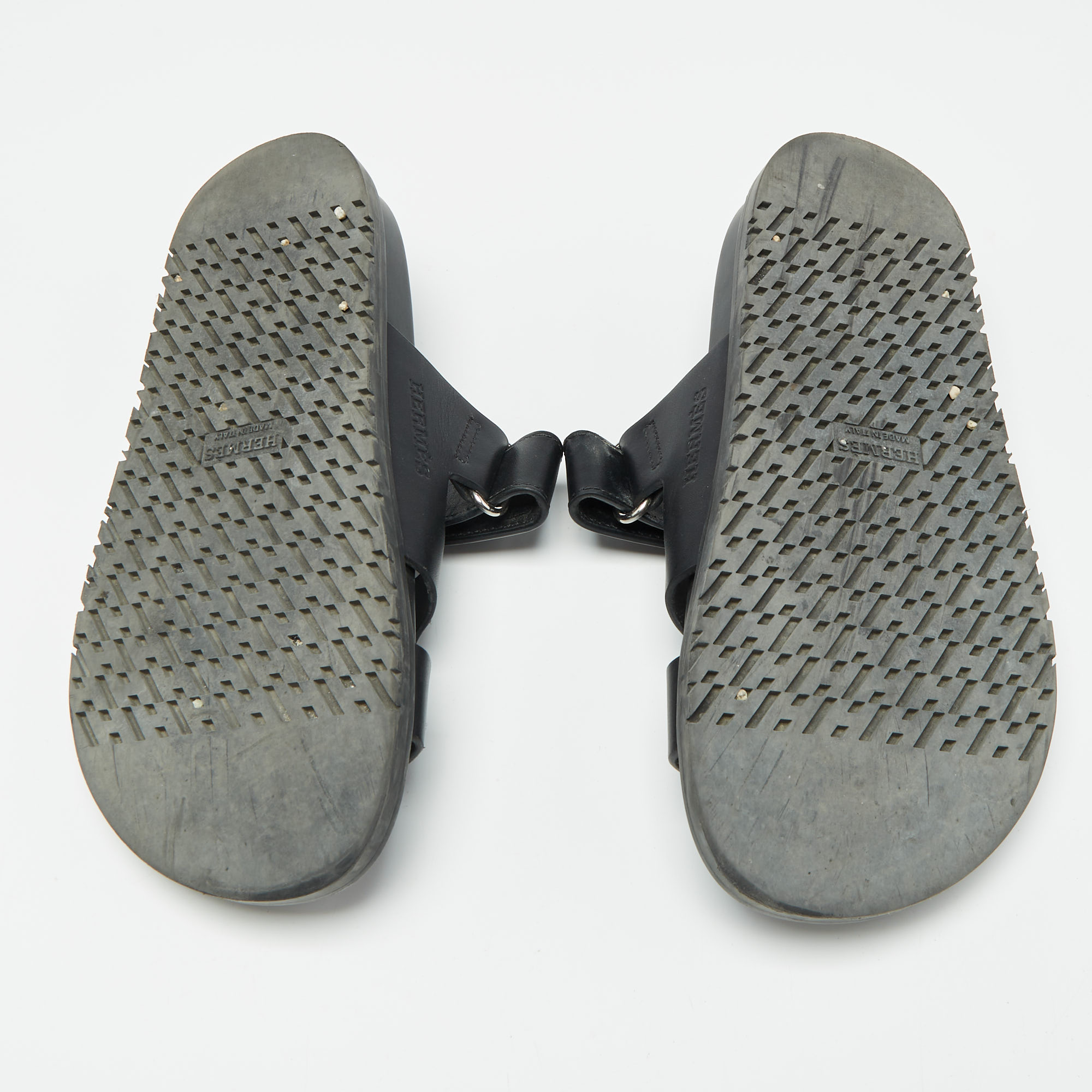 Hermes Black Leather Chypre Sandals Size 36.5 