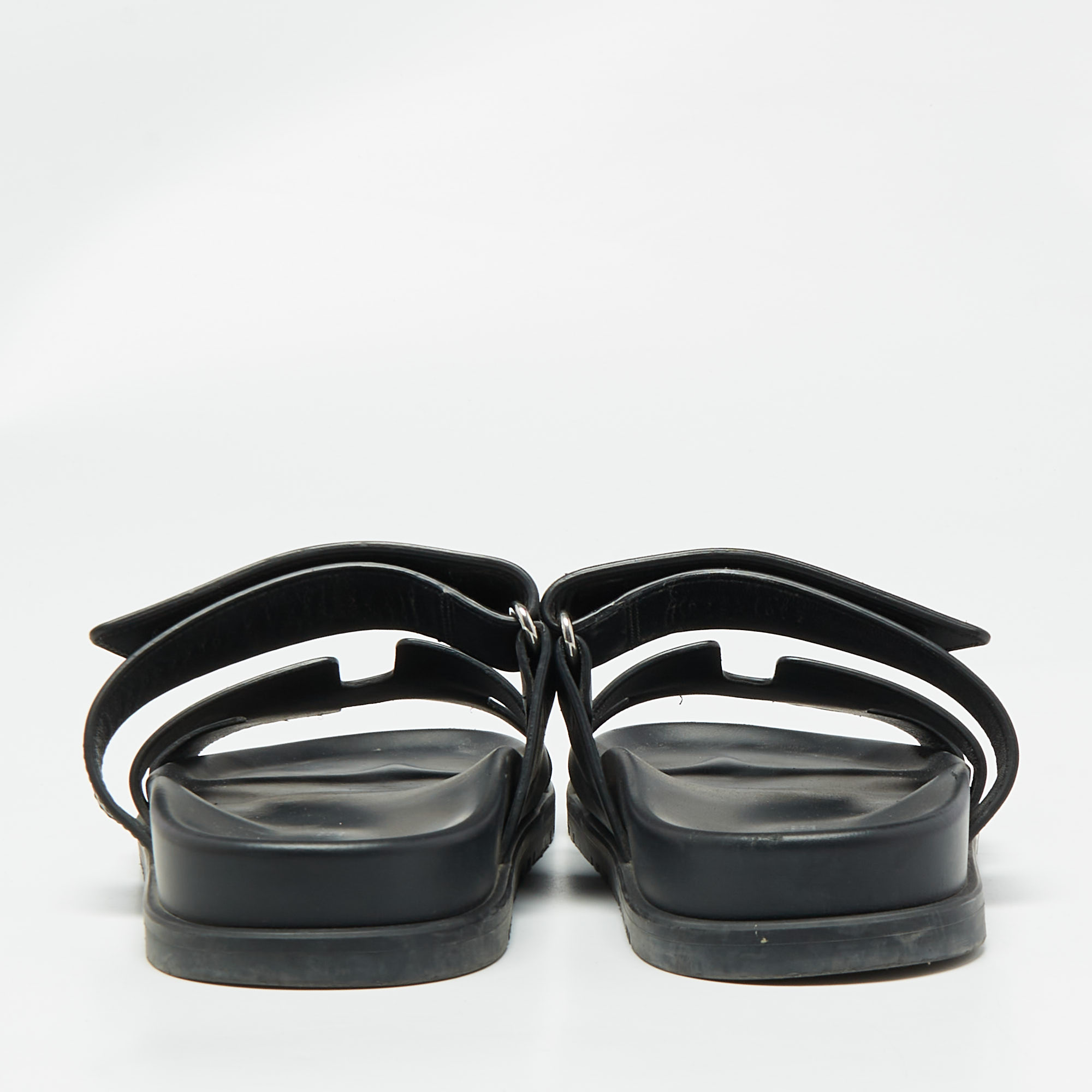 Hermes Black Leather Chypre Sandals Size 36.5 