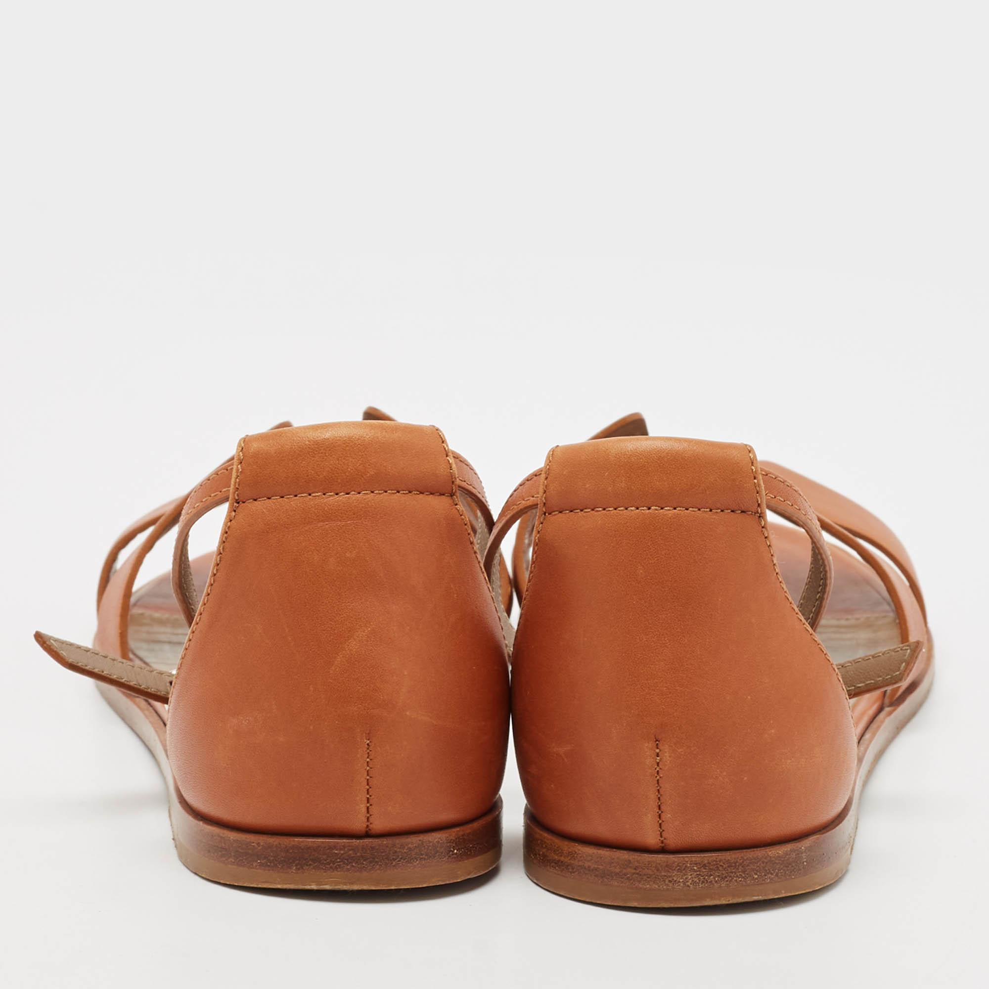 Hermes Brown Leather Santorini Ankle Strap Flat Sandals Size 37 