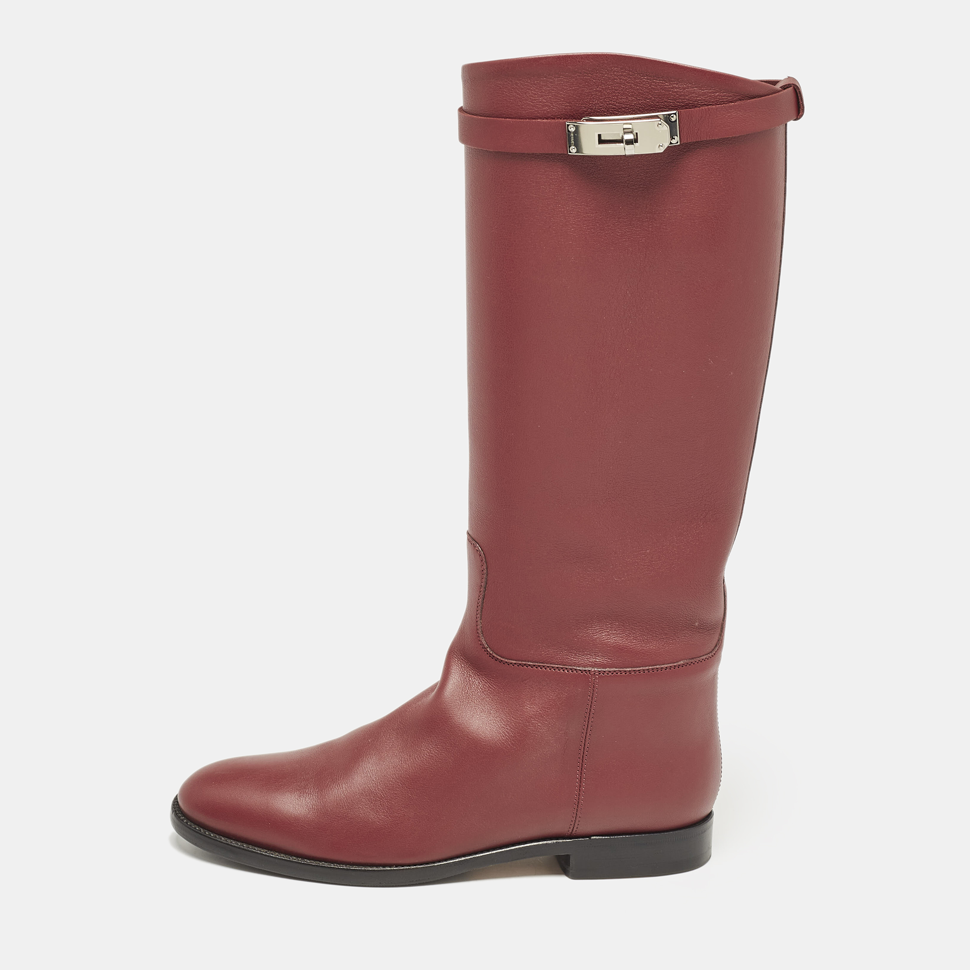 

Hermes Burgundy Leather Kelly Jumping Knee Length Boots Size