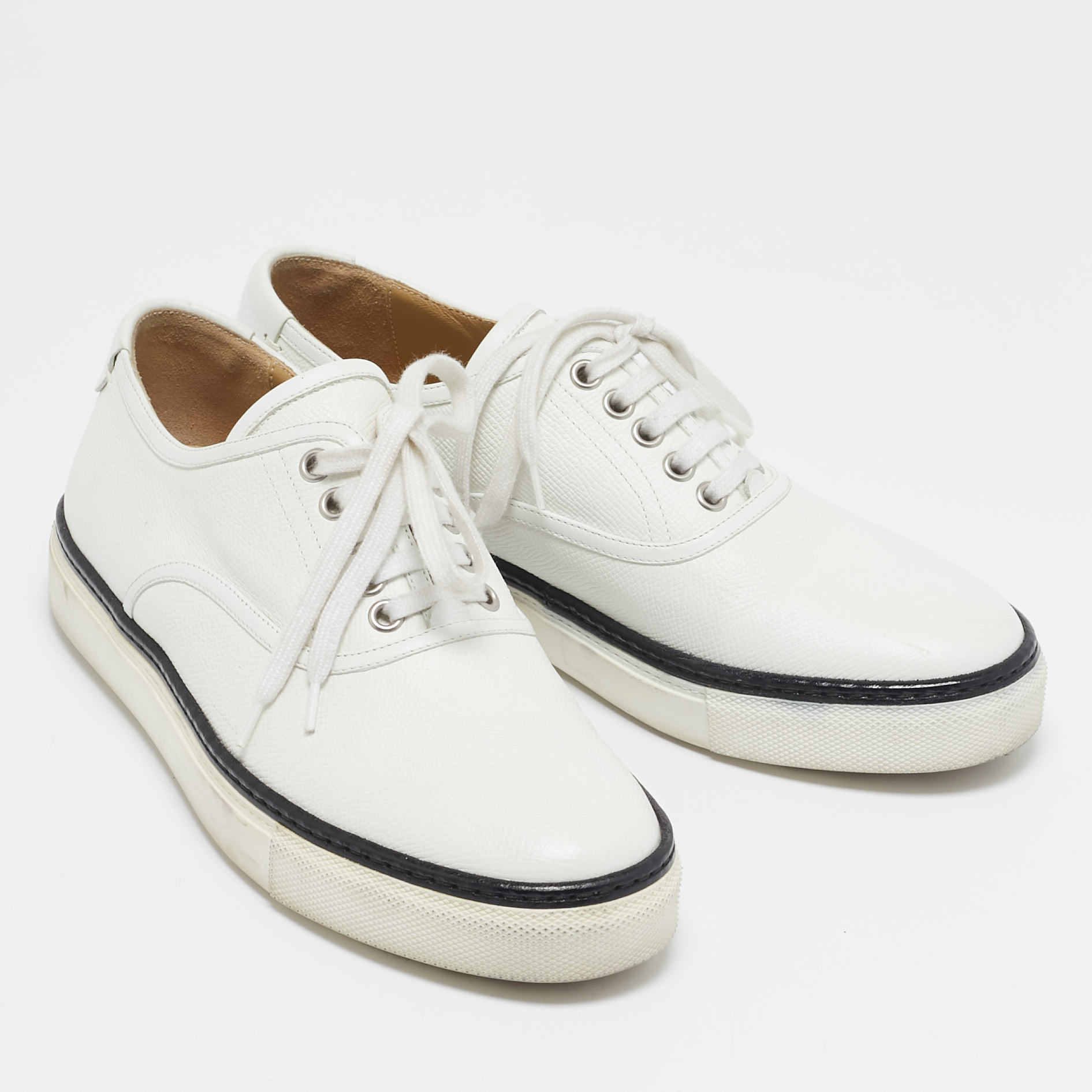 Hermes White Leather Lace Up Sneakers Size 38.5 
