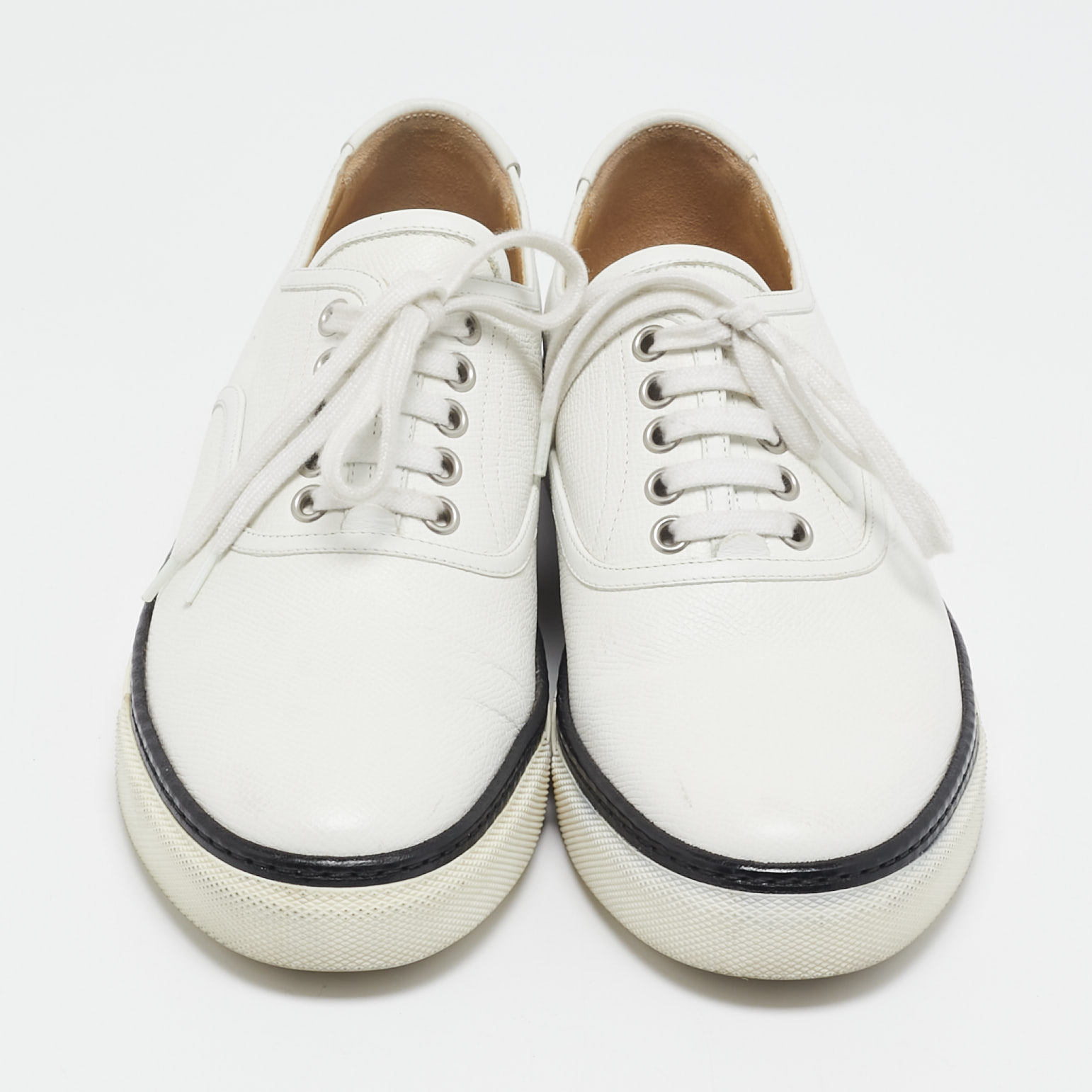 Hermes White Leather Lace Up Sneakers Size 38.5 