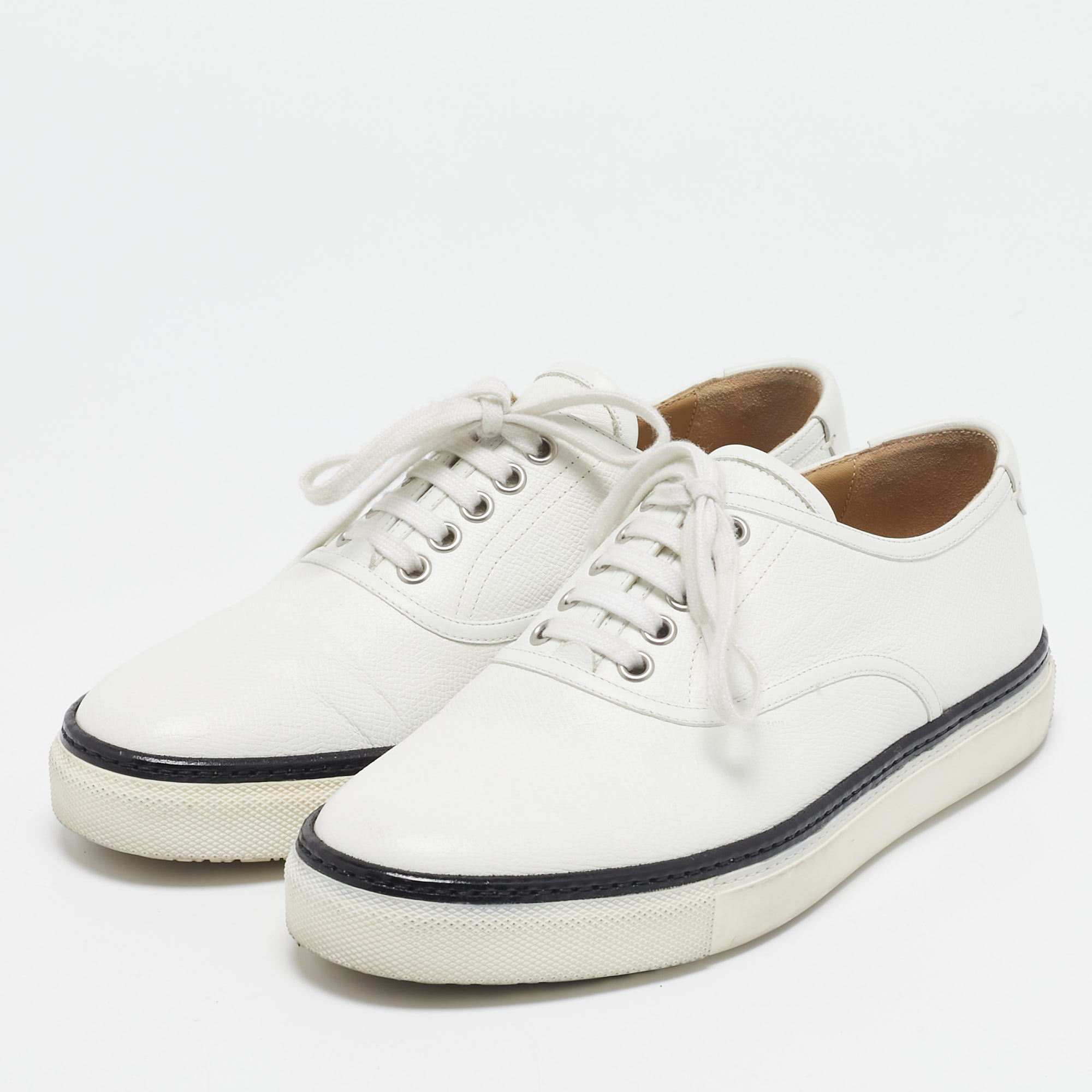 Hermes White Leather Lace Up Sneakers Size 38.5 