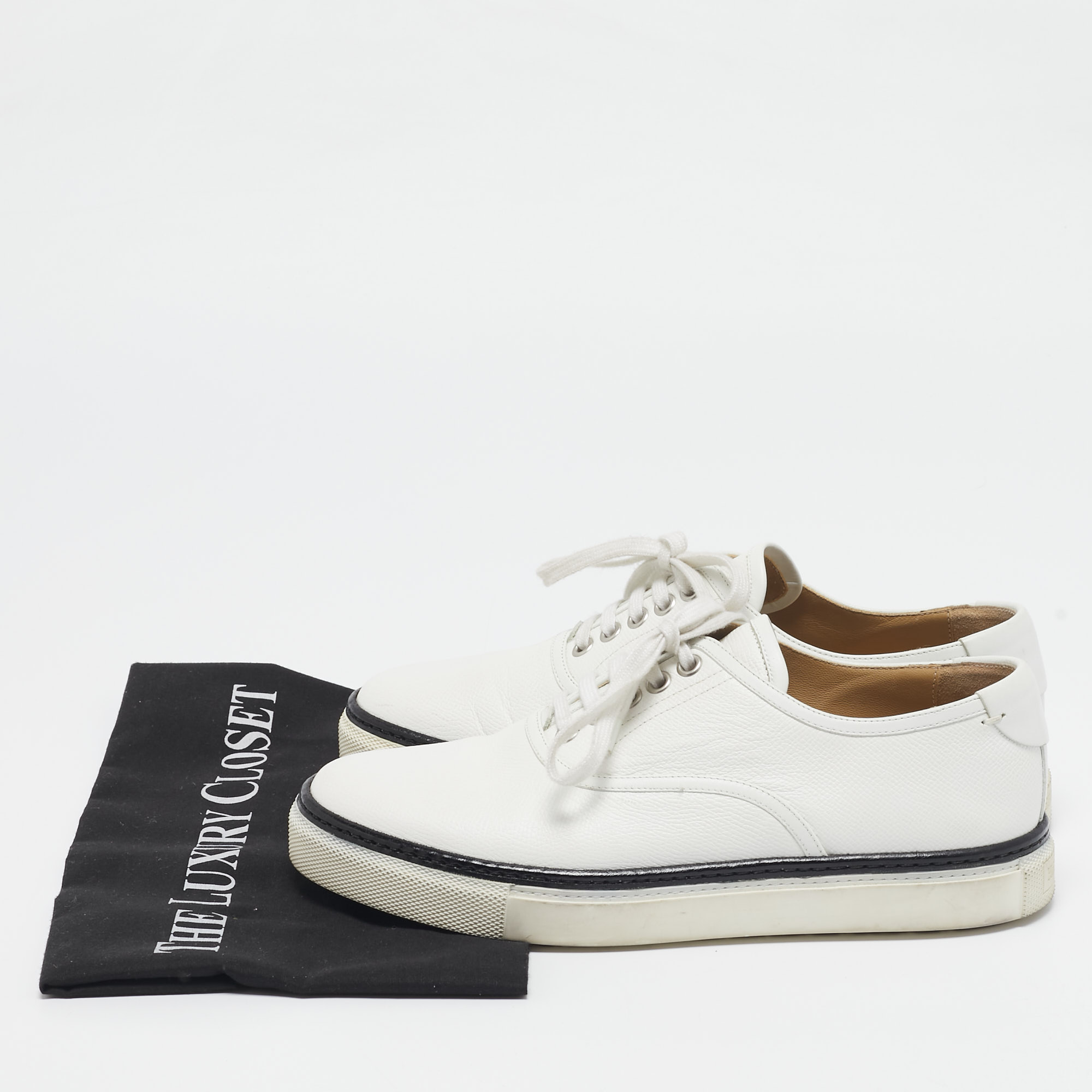 Hermes White Leather Lace Up Sneakers Size 38.5 