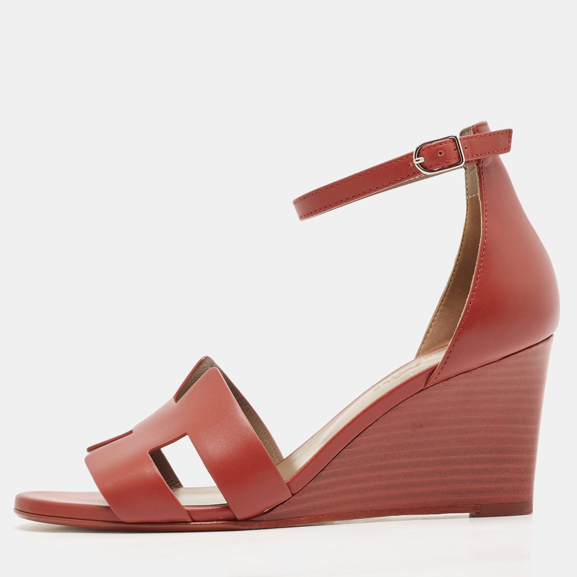 

Hermes Red Leather Legend Wedge Sandals Size