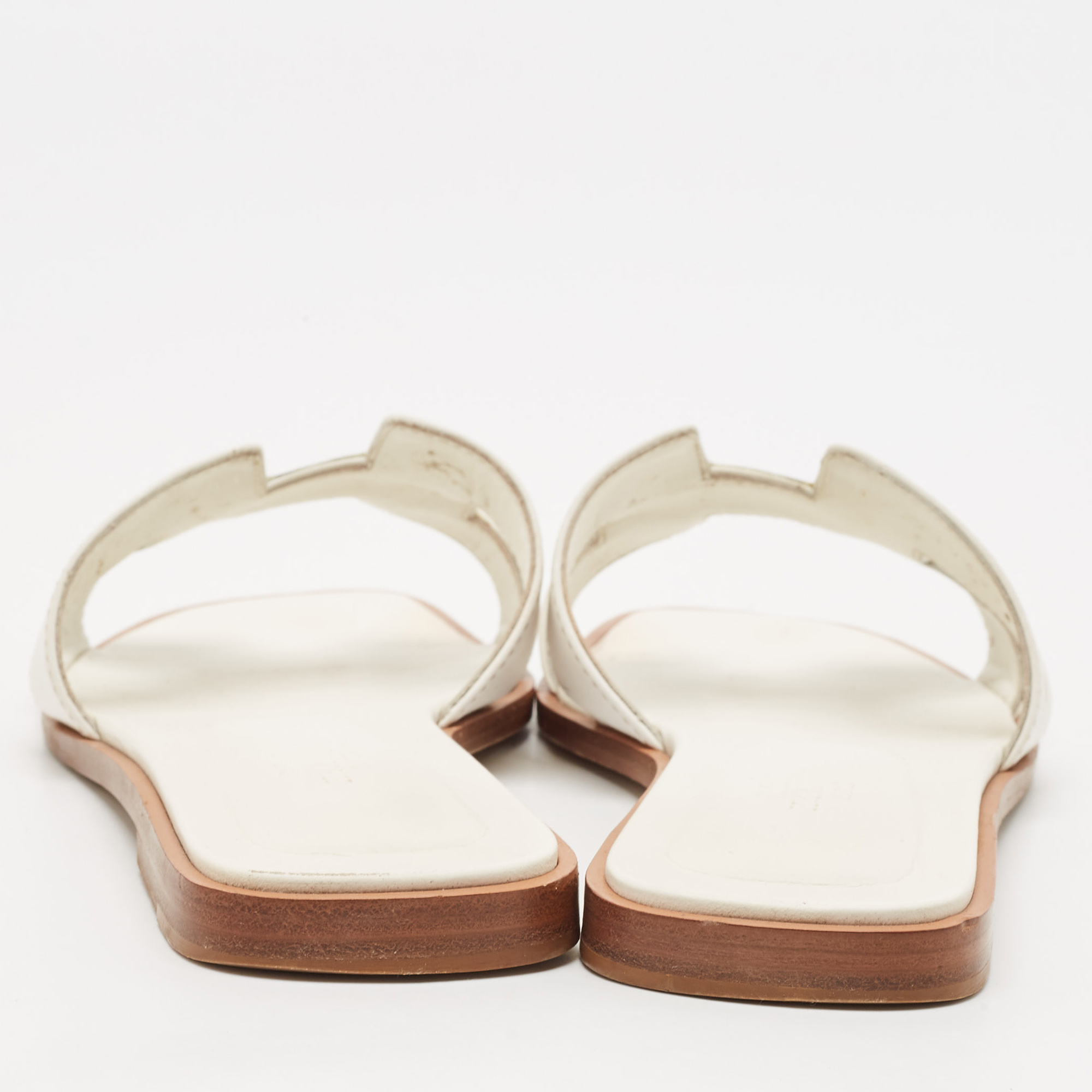Hermes White Leather Oran Flat Slide Sandals Size 37 