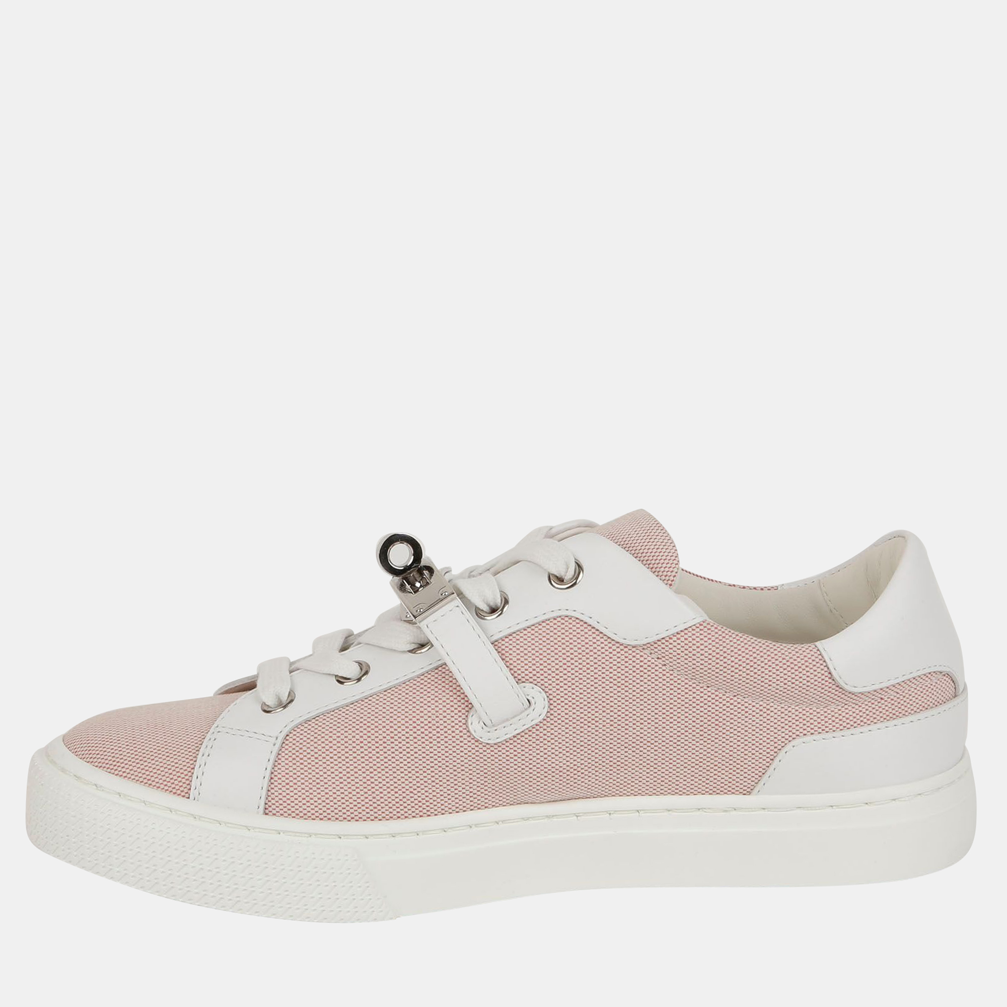 Hermes Framboise White Canvas and Leather Day Kelly Sneakers Size 37 